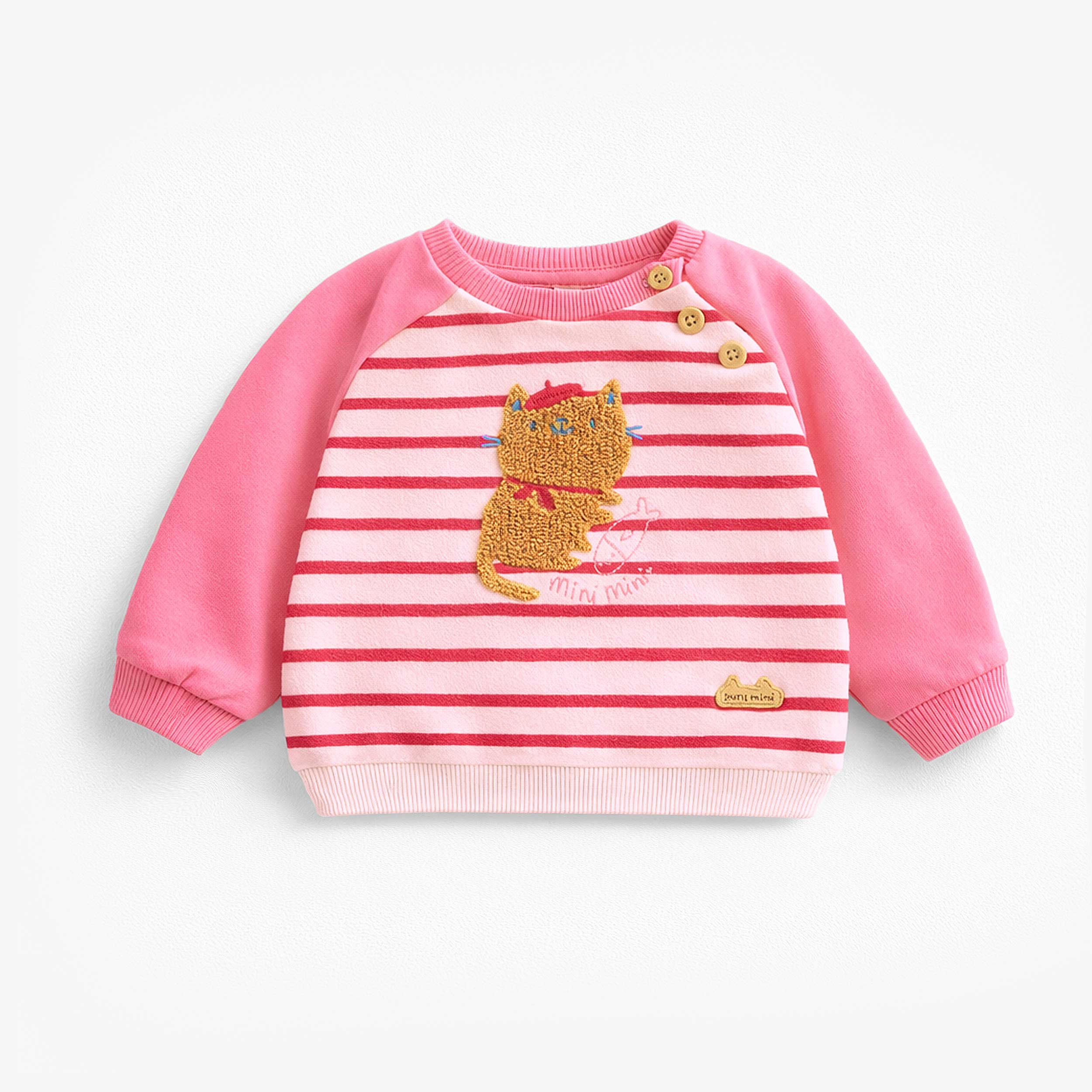 Chandail rose et crème avec rayures et illustration, naissance - Souris Mini