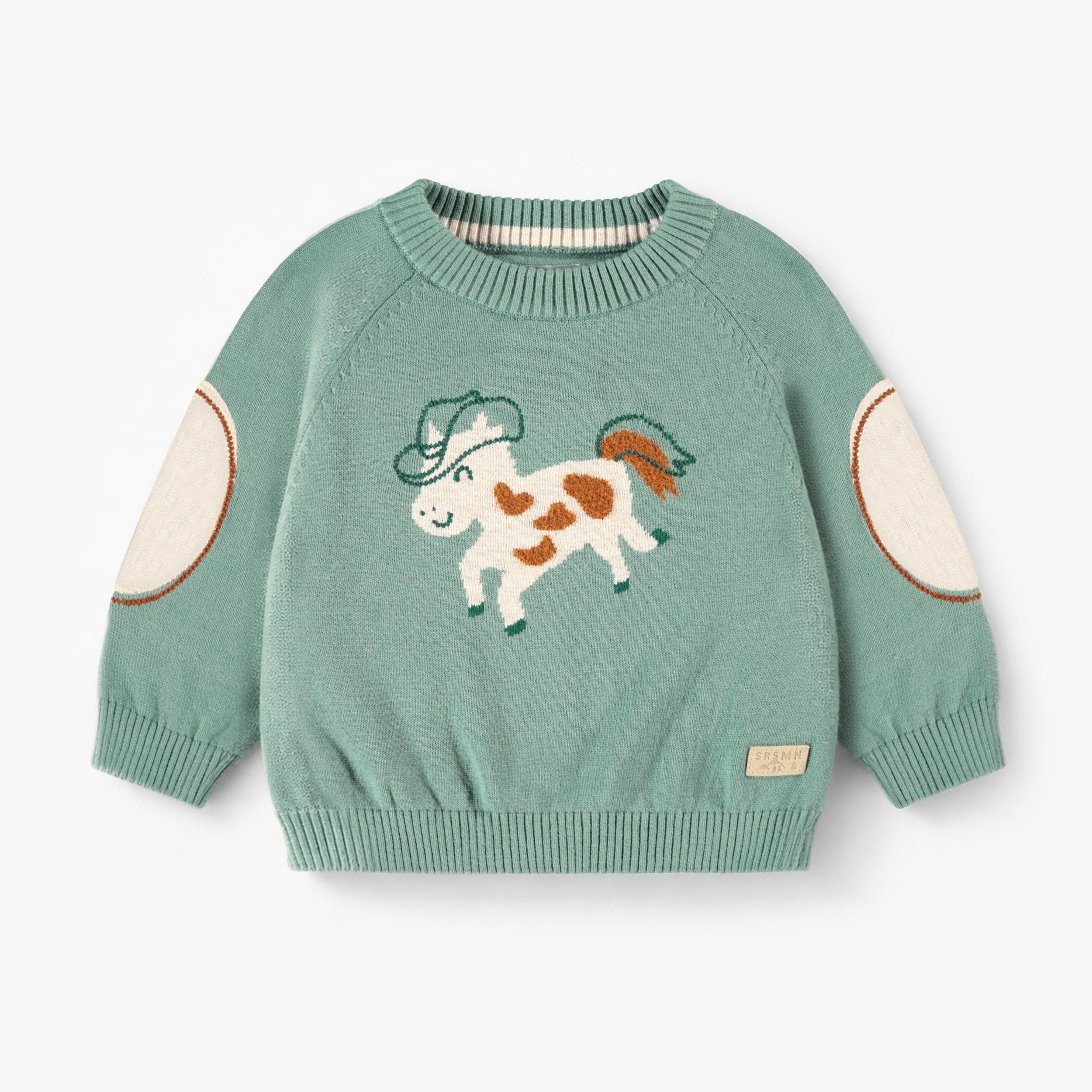 Chandail turquoise en tricot à motif de cheval, bébé - Souris Mini