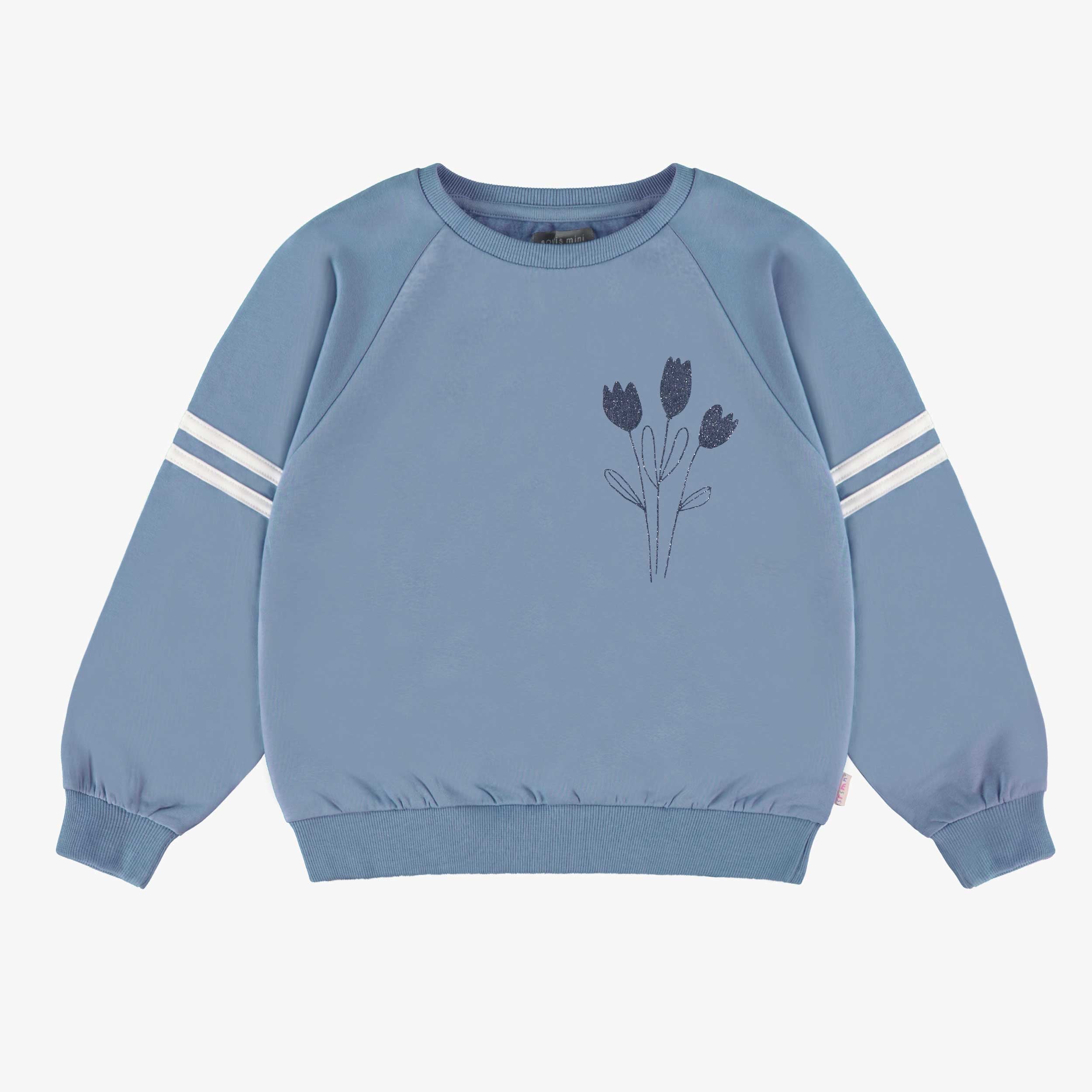 Chandail turquoise en molleton avec fleurs, enfant