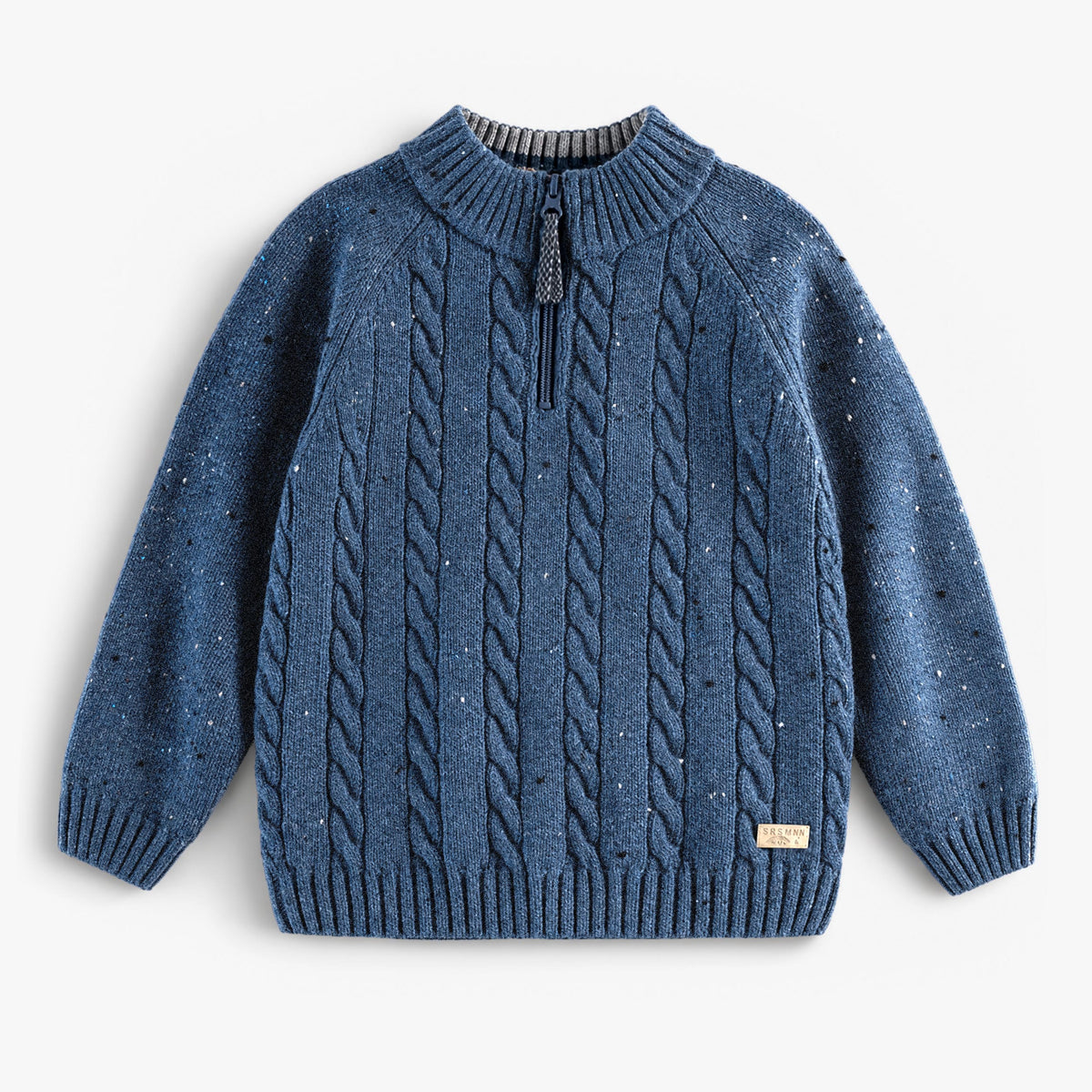 Chandail bleu en tricot torsadé à demi-zip, enfant garçon - Souris Mini