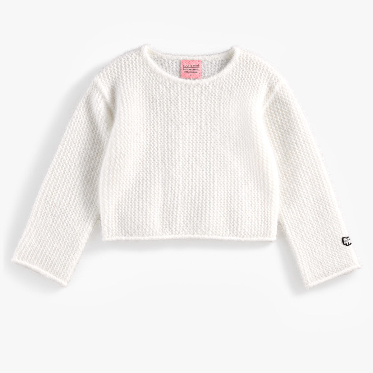 Chandail crème en maille à coupe courte, enfant fille - Souris Mini