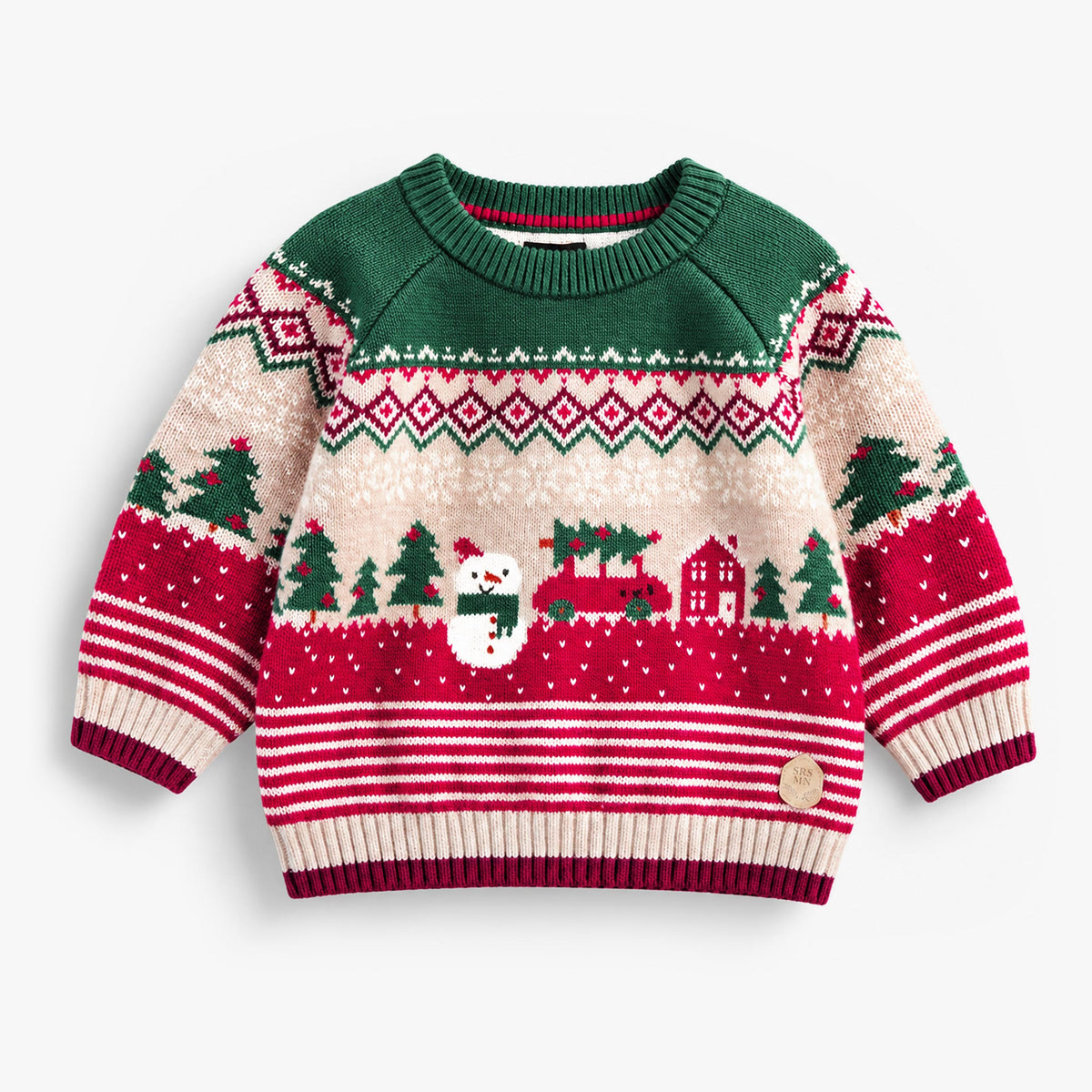 Chandail crème, rouge et vert en tricot des Fêtes, bébé garçon - Souris Mini
