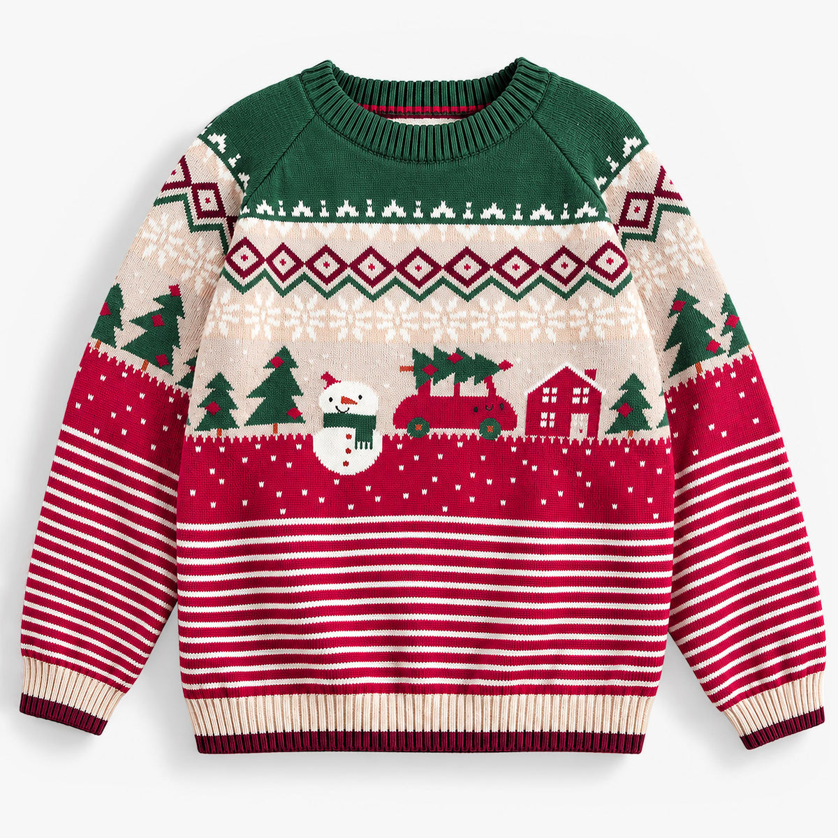 Chandail crème, rouge et vert en tricot à motifs des Fêtes, adulte - Souris Mini