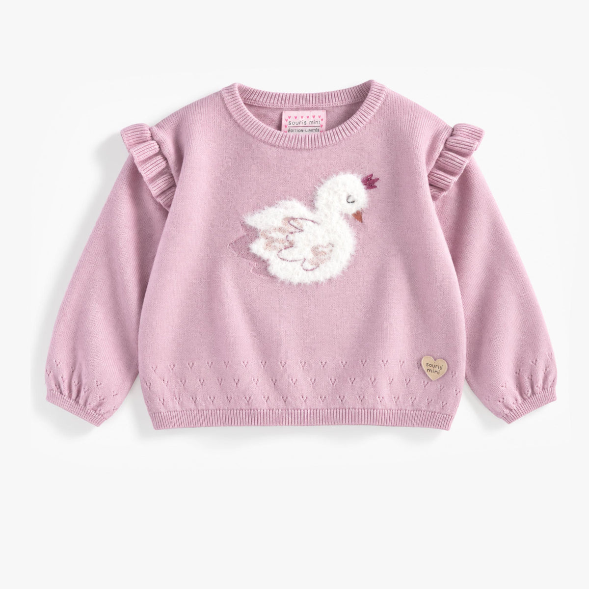 Chandail de maille rose avec illustration de cygne, bébé - Souris Mini