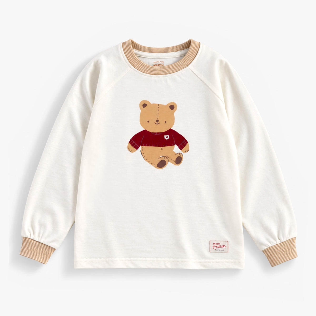 Chandail pyjama deux pièces crème à motifs d’oursons, enfant - Souris Mini