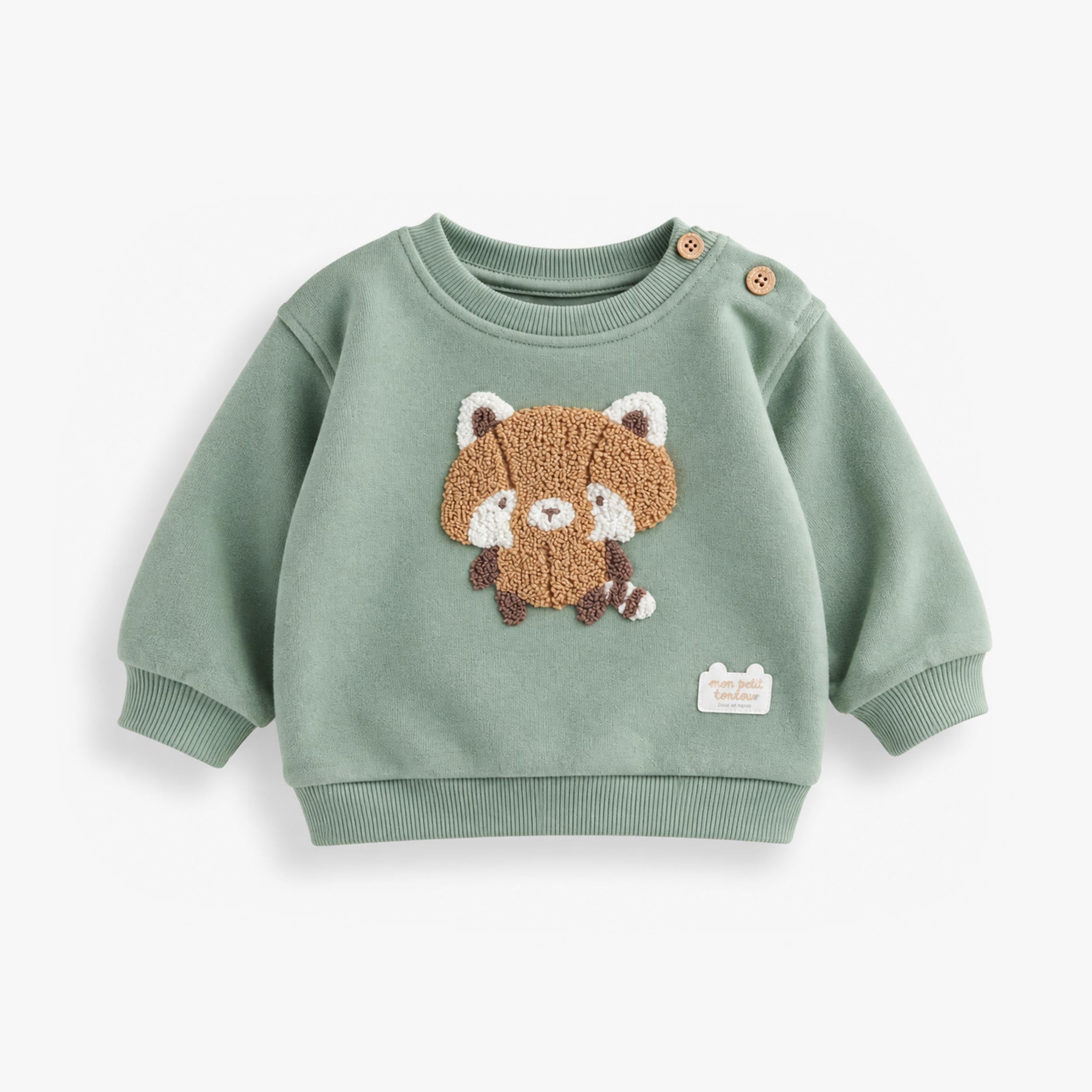 Chandail vert avec illustration de raton laveur, bébé garçon - Souris Mini