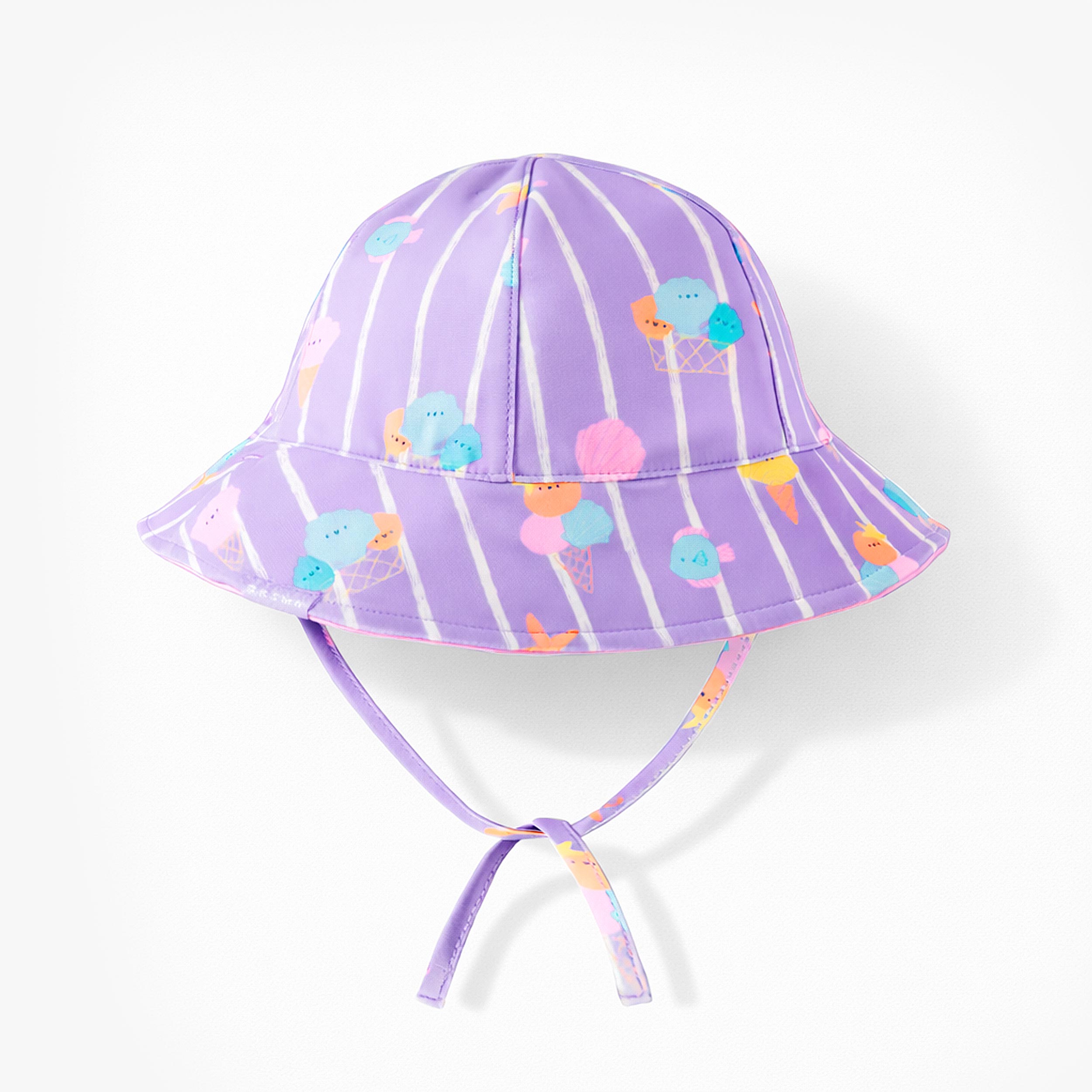 Chapeau de soleil réversible mauve avec rayures et motifs, bébé - Souris Mini