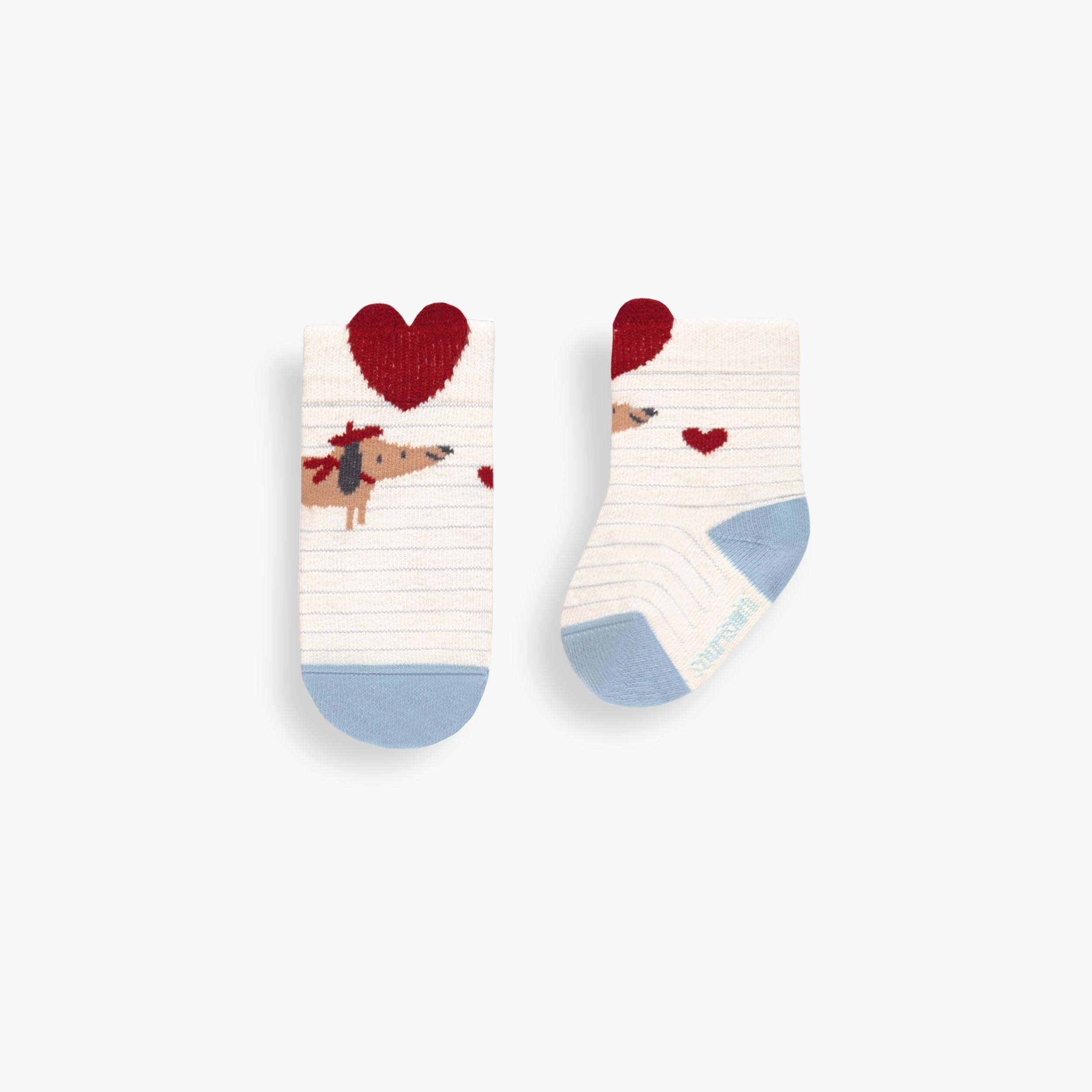 Chaussettes crème avec rayures et chien, naissance - Souris Mini