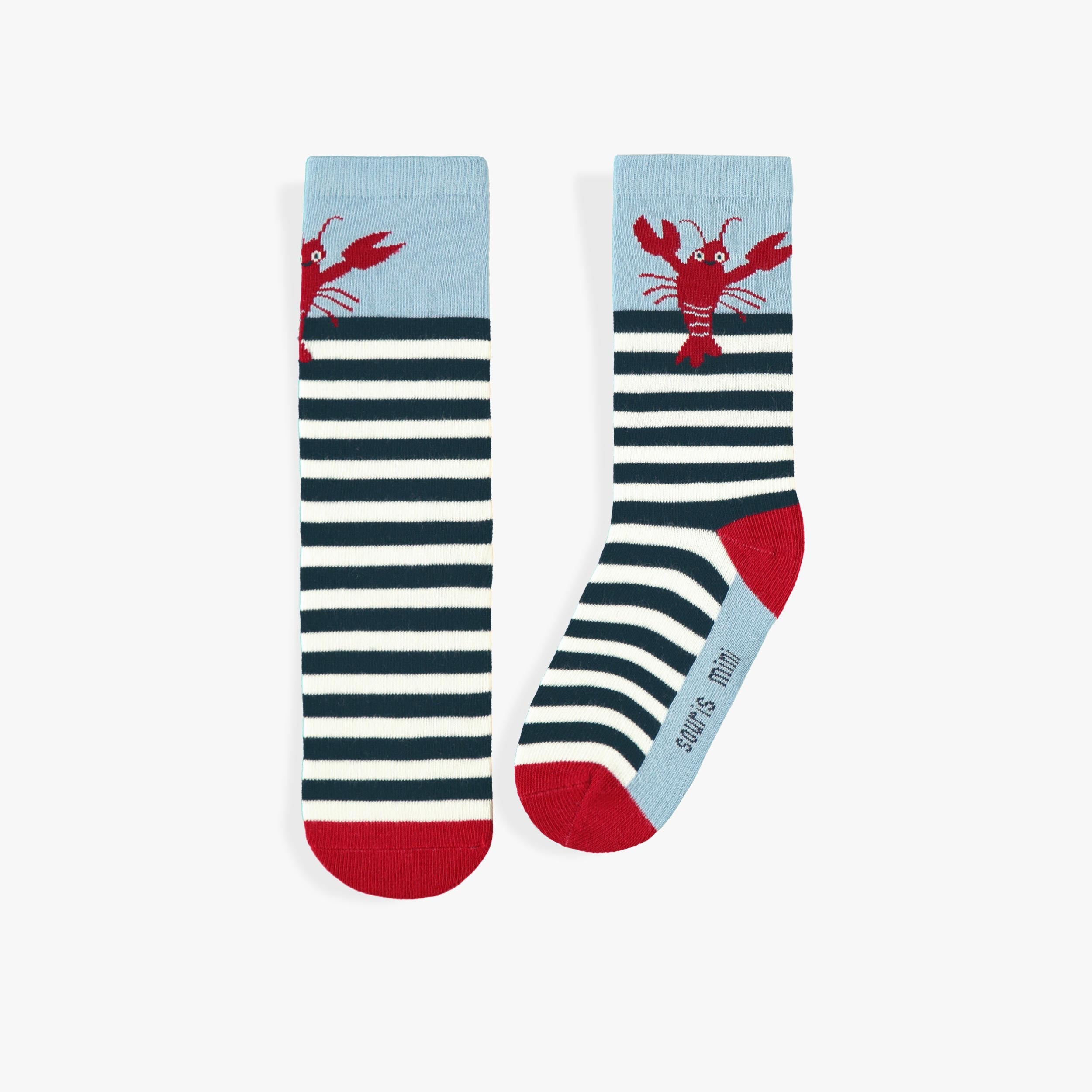 Chaussettes crème et marine avec rayures et homard, enfant - Souris Mini