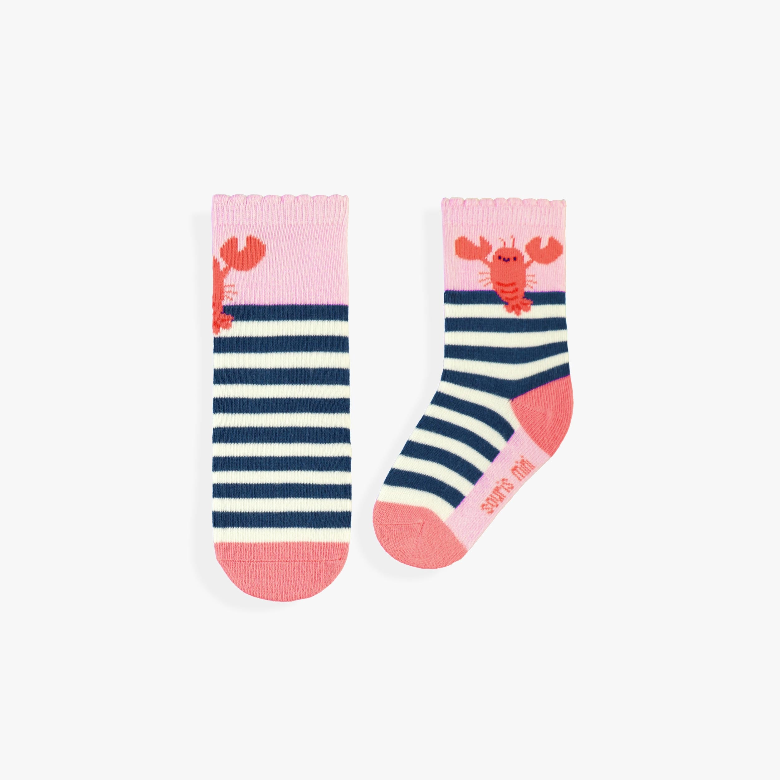 Chaussettes crème et marine avec rayures et homard, bébé - Souris Mini