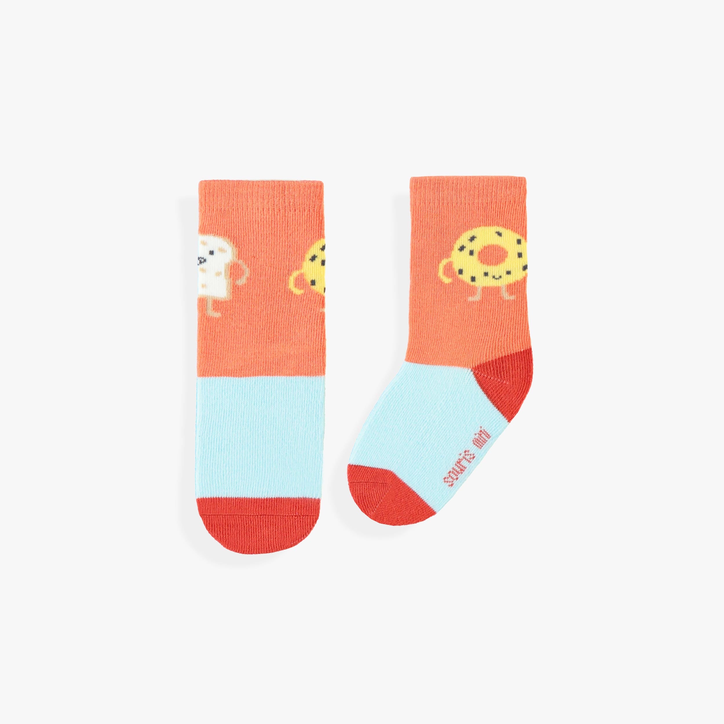 Chaussettes orange et bleu avec bagel et pain, bébé - Souris Mini