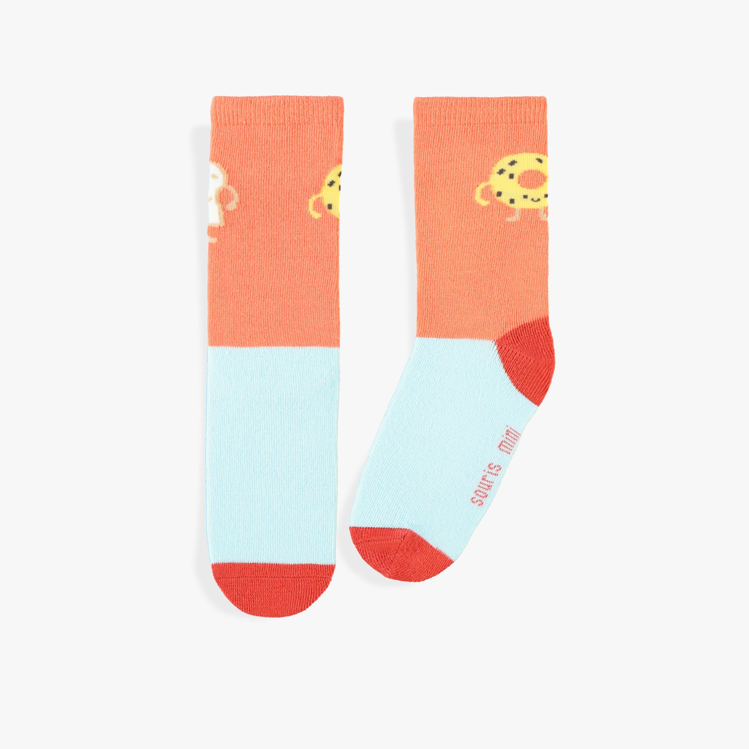 Chaussettes orange et bleu avec bagel et pain, enfant - Souris Mini
