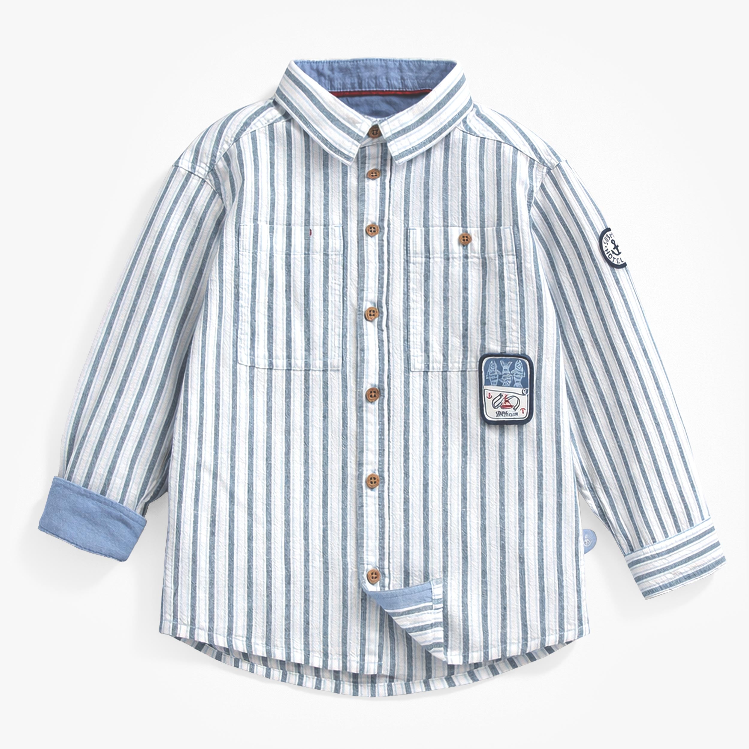 Chemise blanche à rayures bleues, enfant - Souris Mini