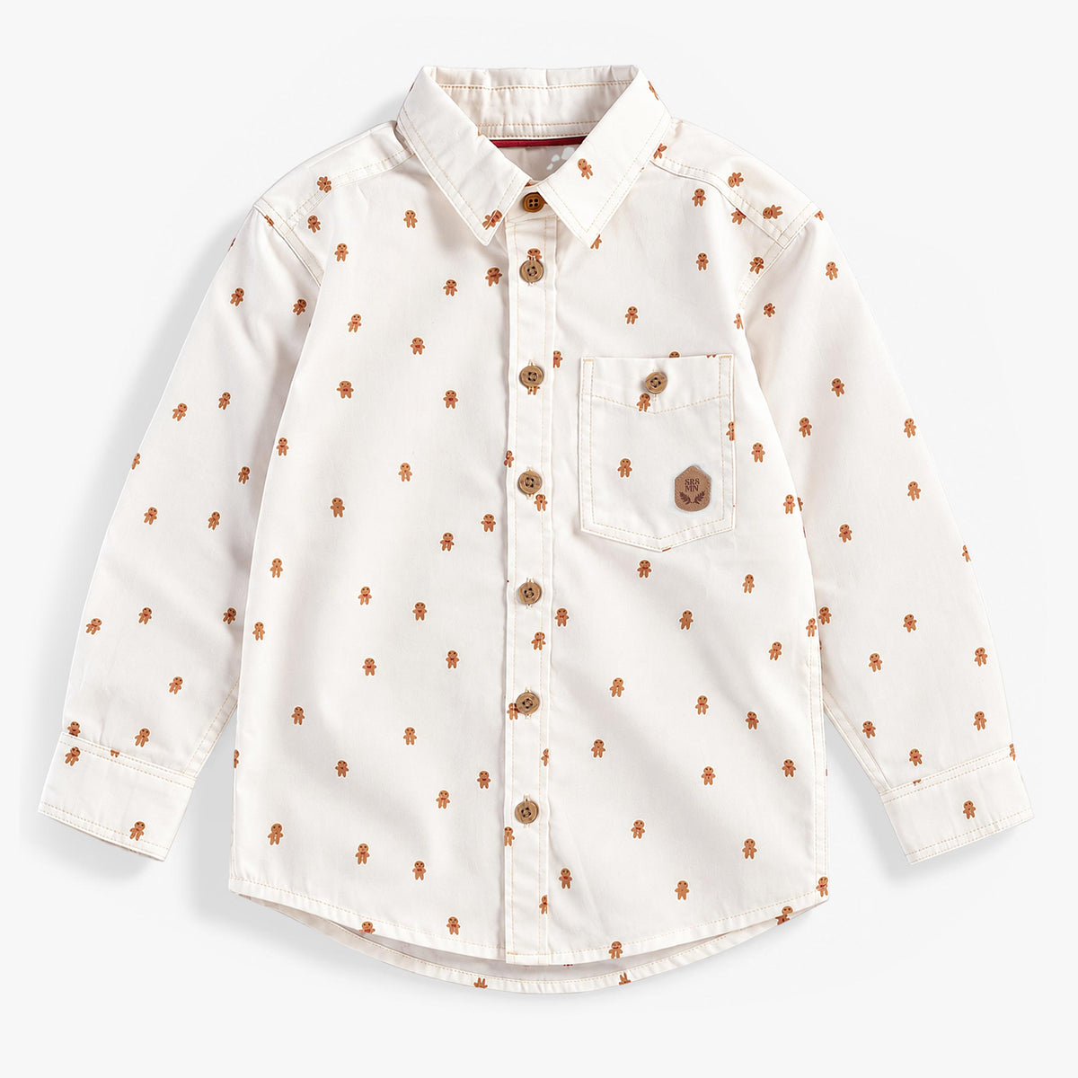 Chemise crème en popeline à motifs des Fêtes, enfant garçon - Souris Mini