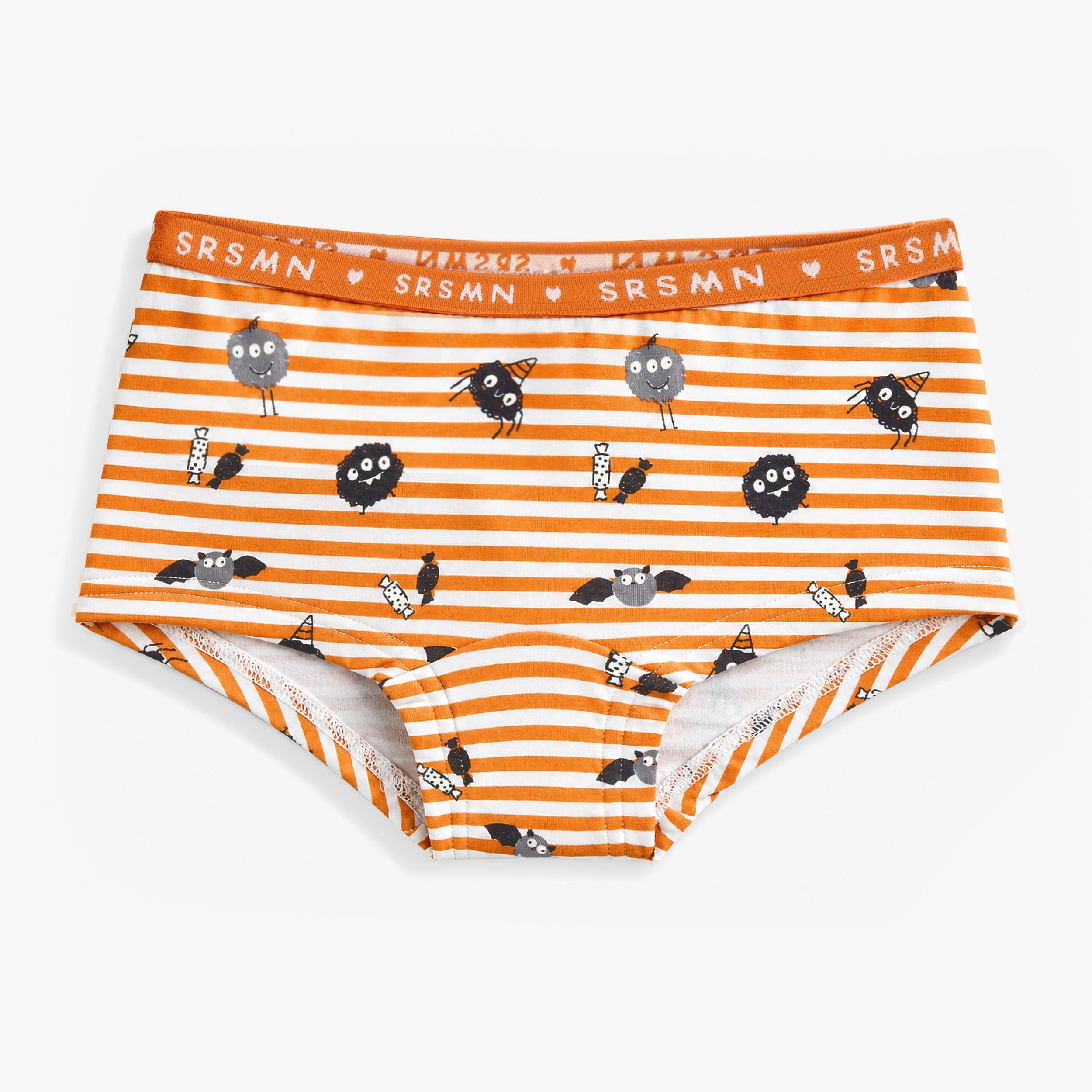 Culotte garçonne orange à rayures et motifs d’Halloween, enfant fille - Souris MIni
