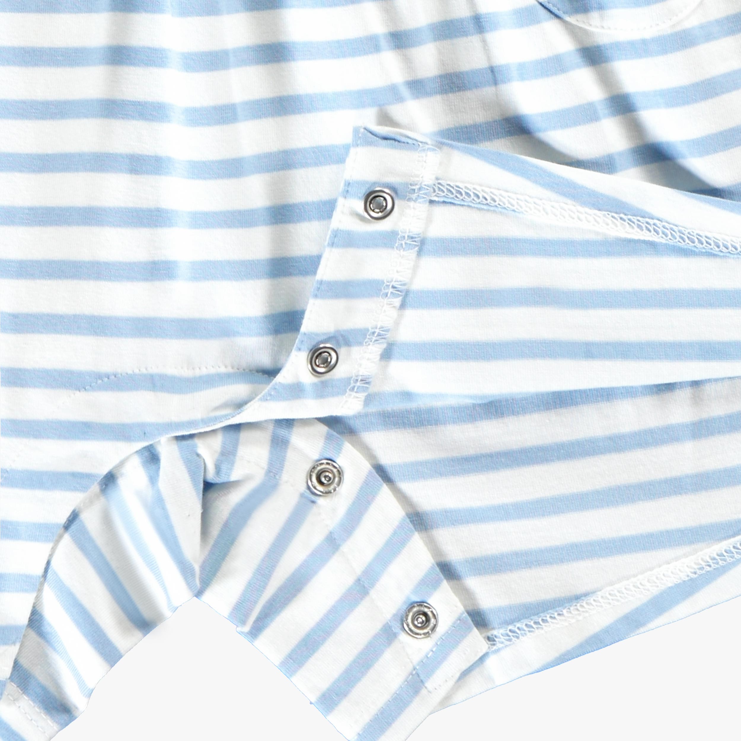 Détails de la barboteuse crème à rayures bleues, bébé