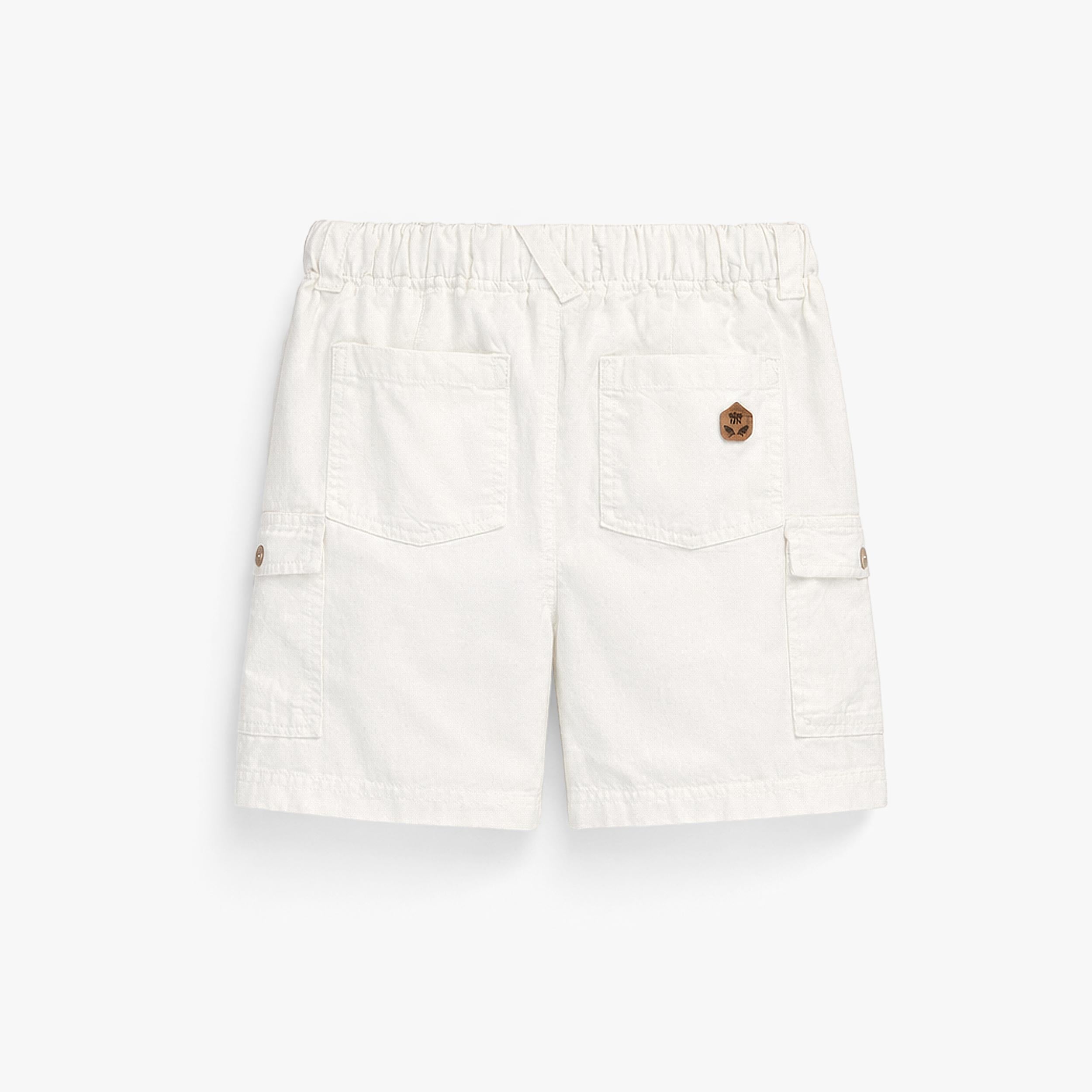 Dos du bermuda blanc en coton et lin, enfant