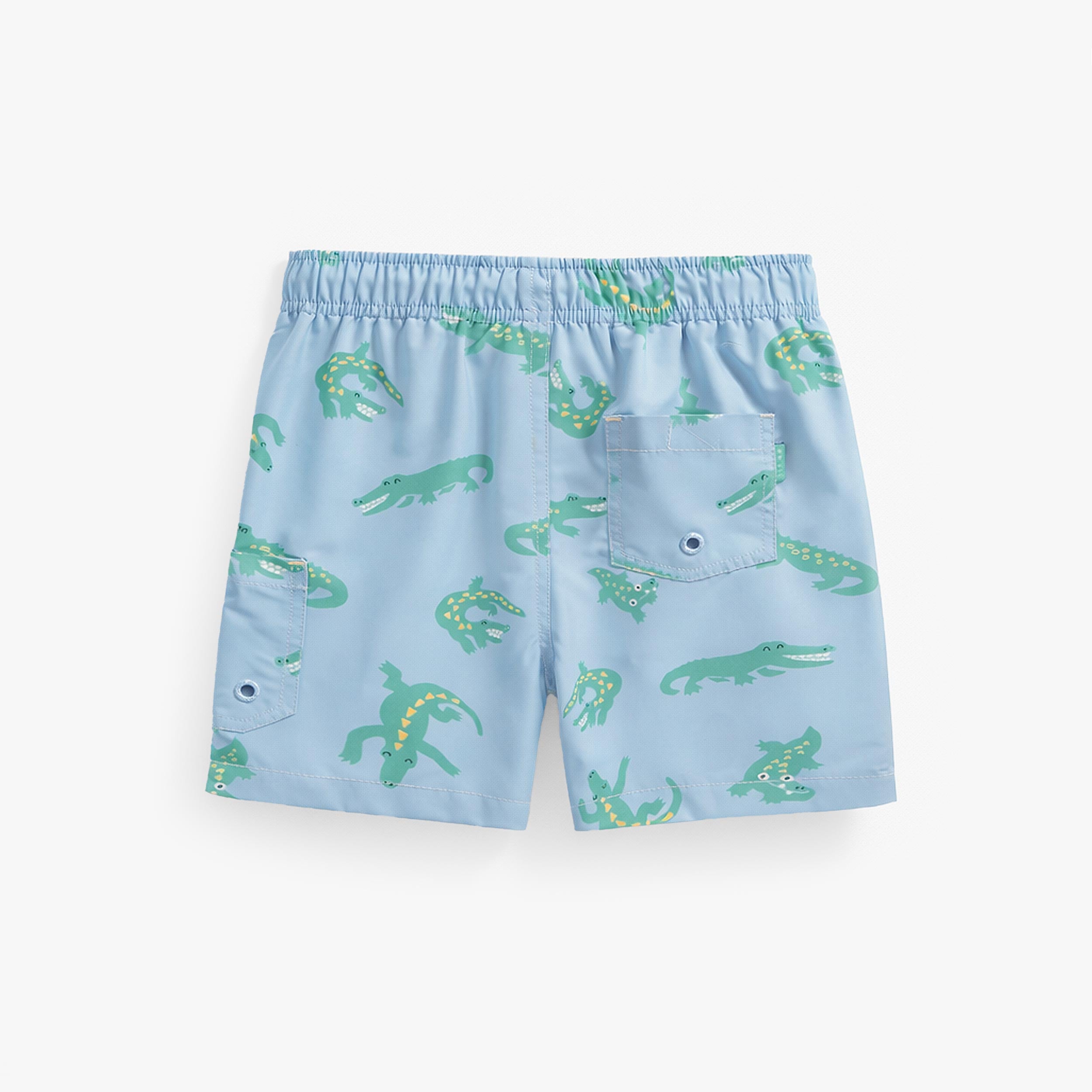Dos du bermuda de bain bleu à motifs de crocodiles, enfant