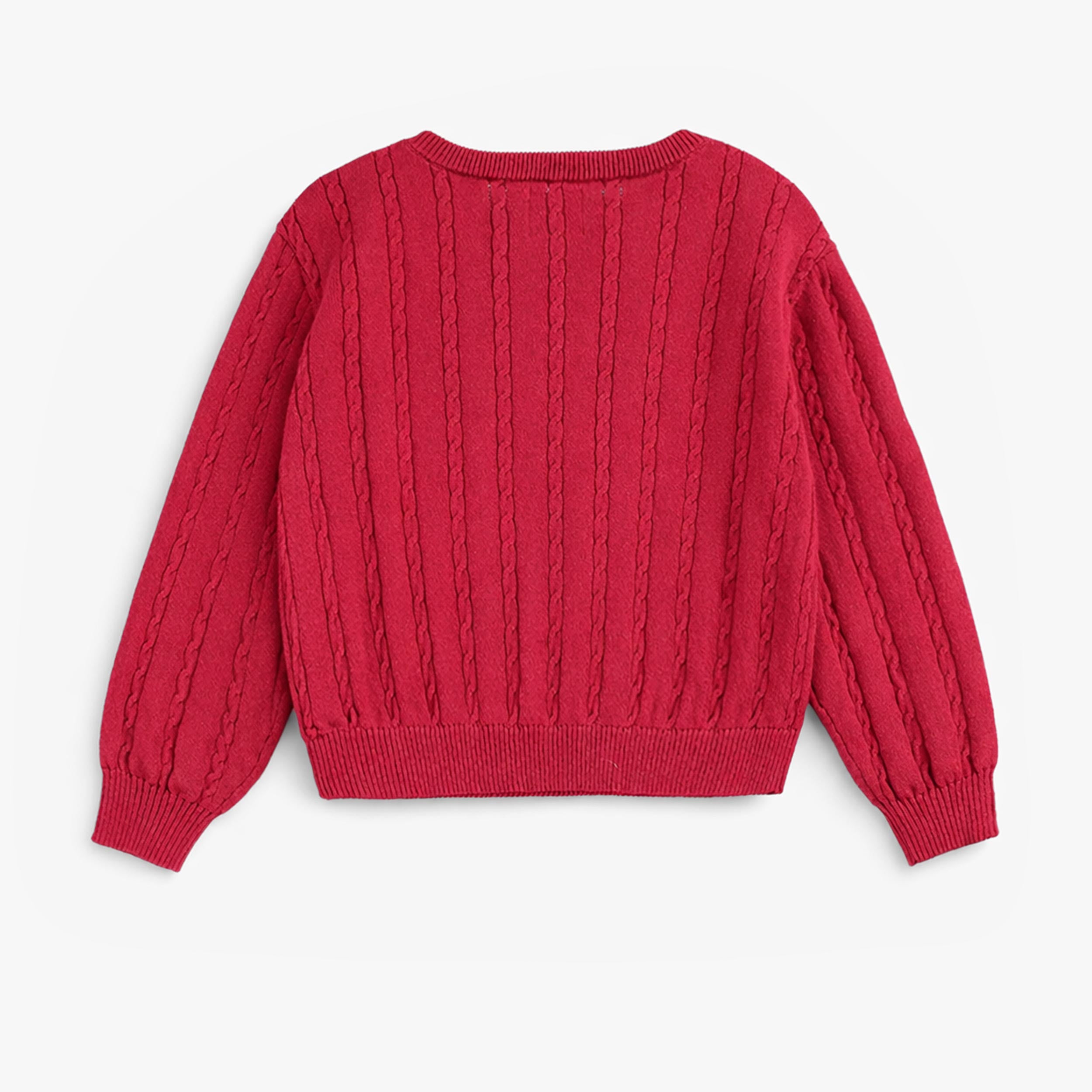 Dos du chandail rouge en tricot avec homards, enfant