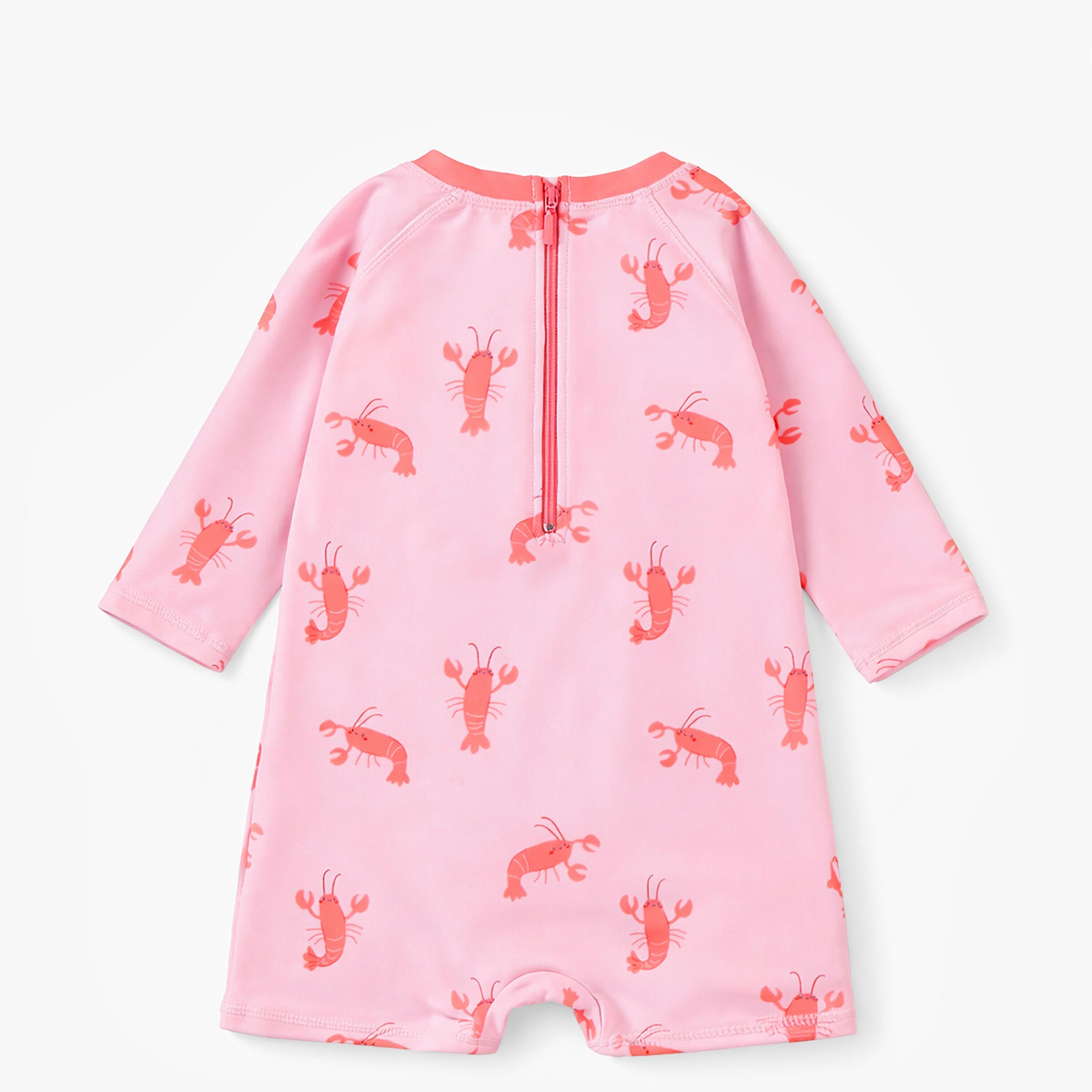 Dos du maillot de bain une pièce rose à motifs de homards, bébé