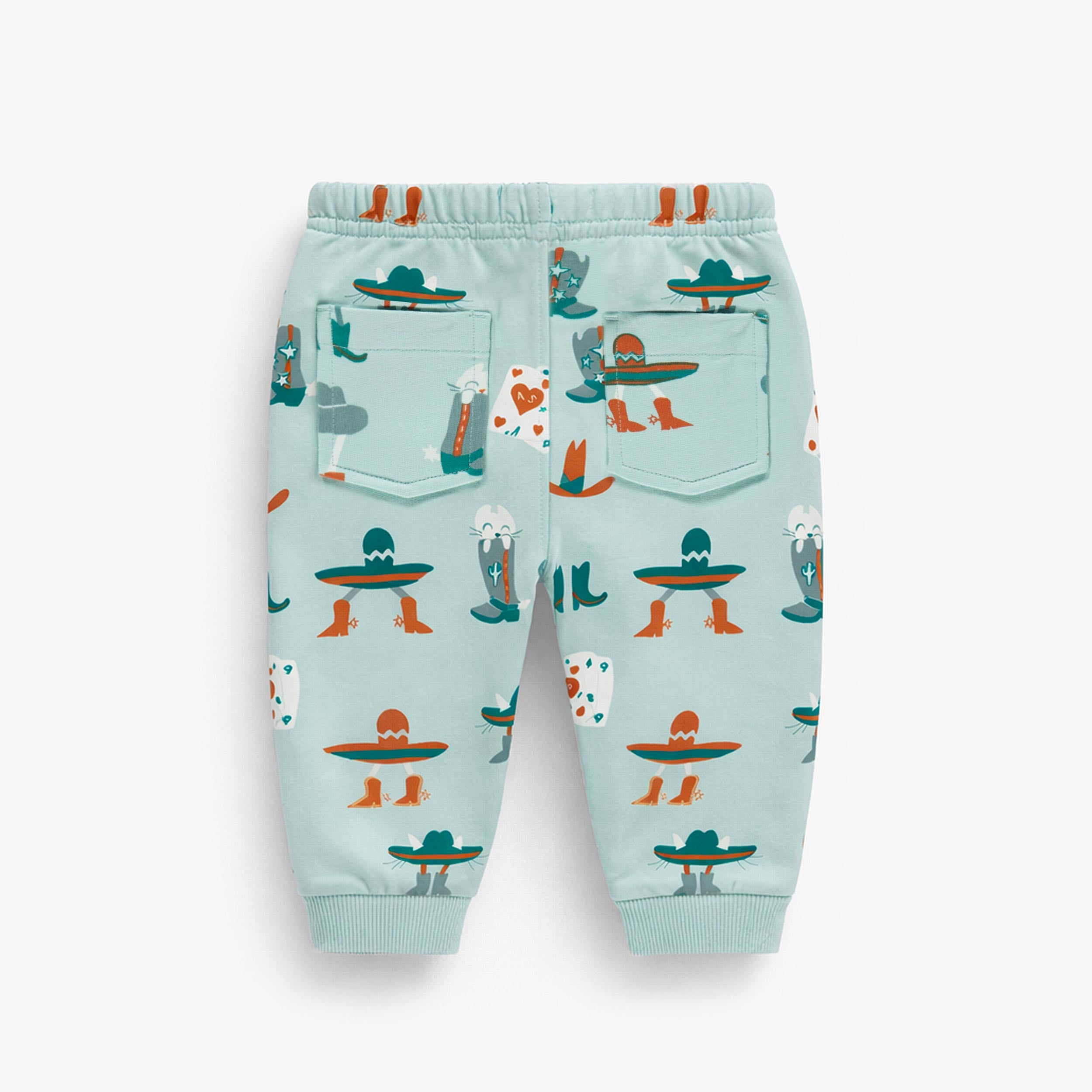 Dos du pantalon turquoise à motifs western, bébé
