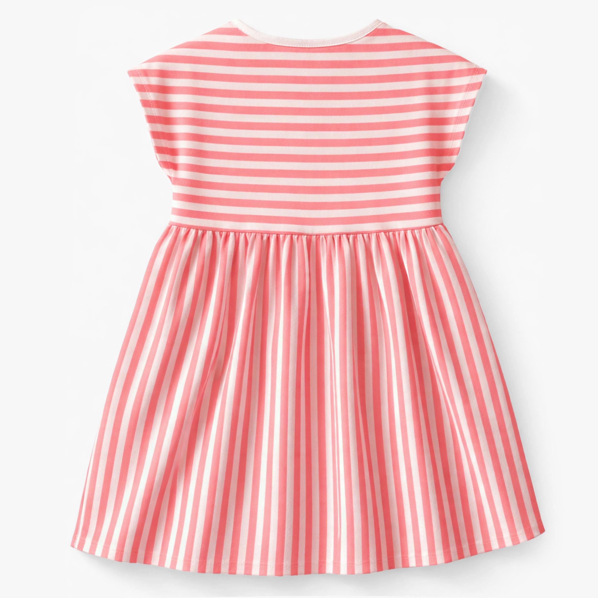 Dos de la robe rose et crème à rayures, enfant
