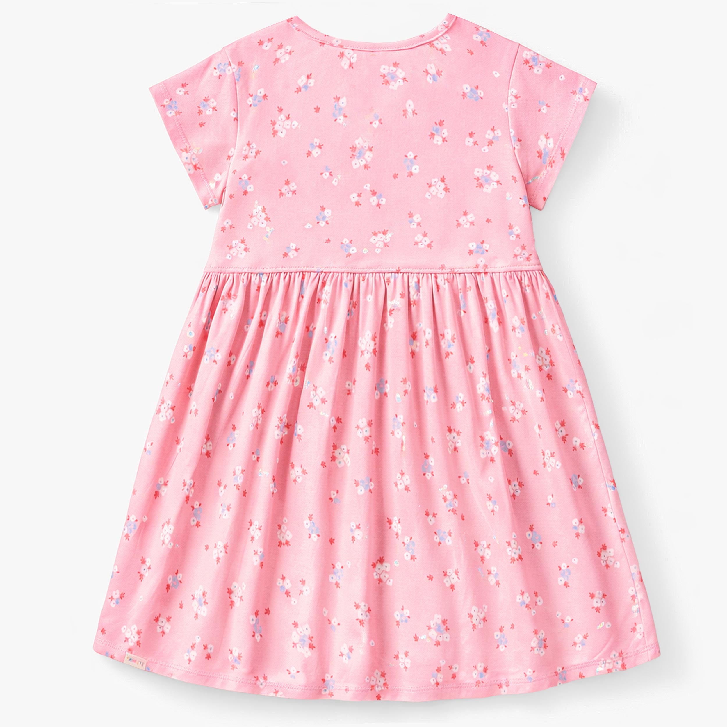 Dos de la robe rose à motif floral, enfant