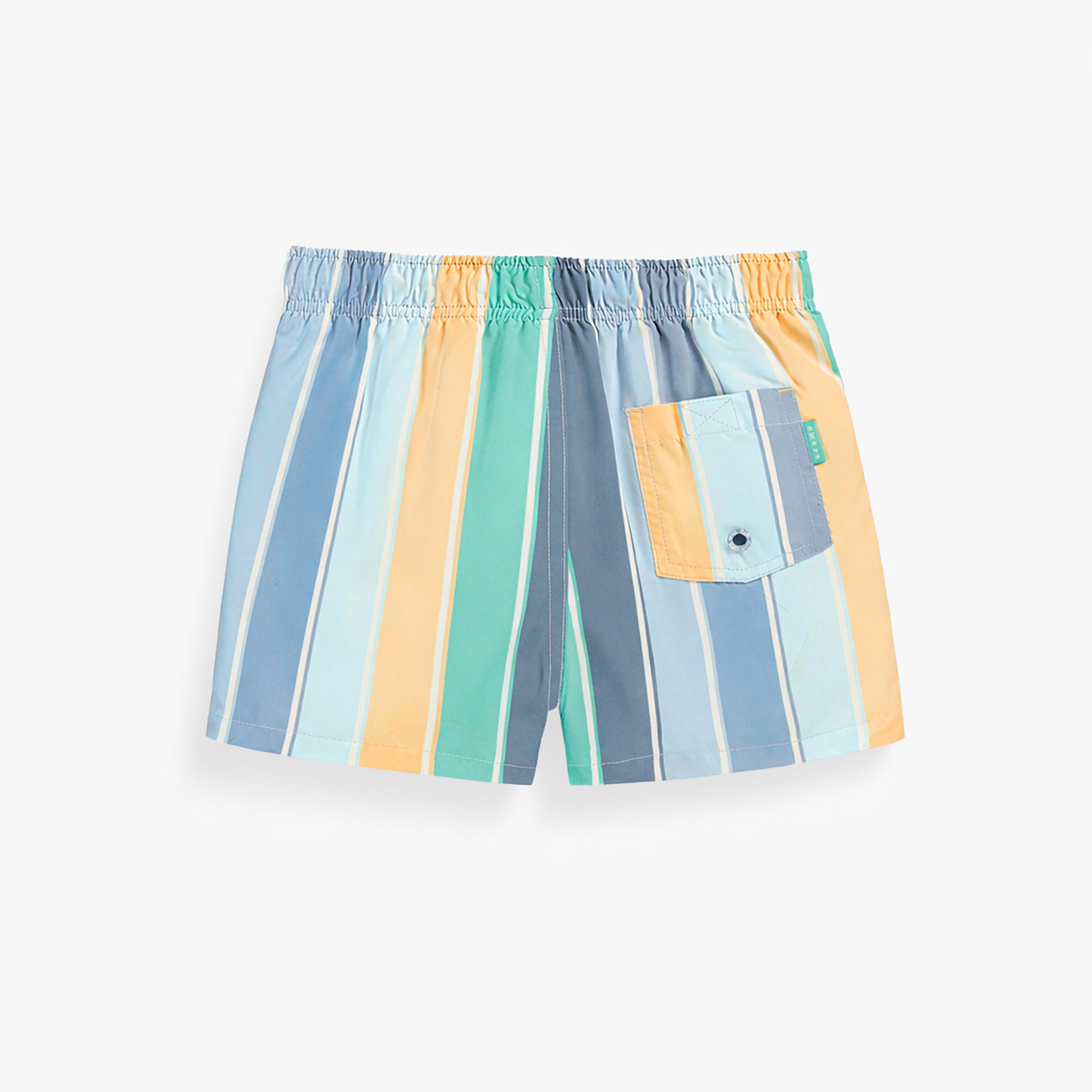 Dos du short de bain crème à rayures colorées, enfant