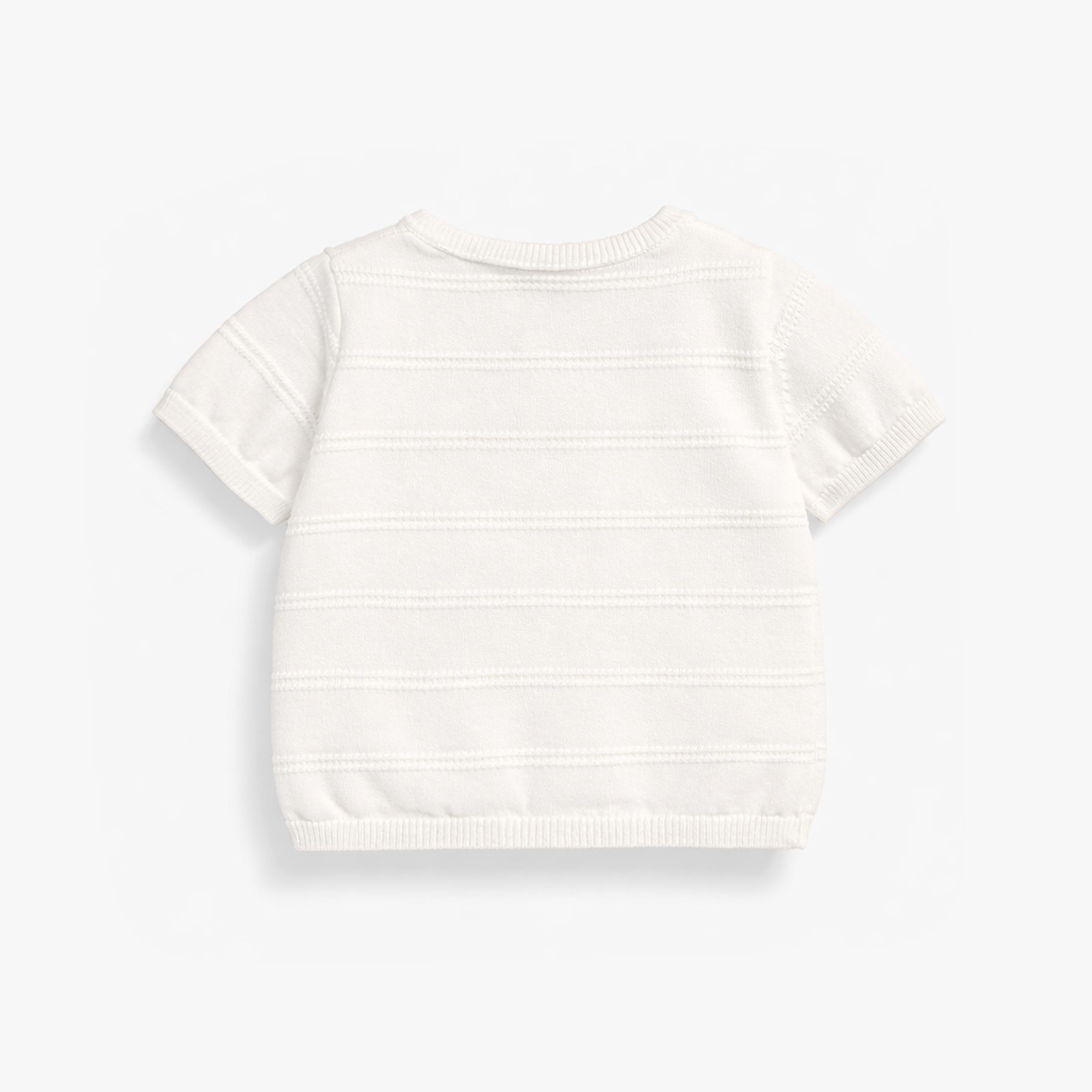 Dos du t-shirt crème en tricot avec rayures, naissance