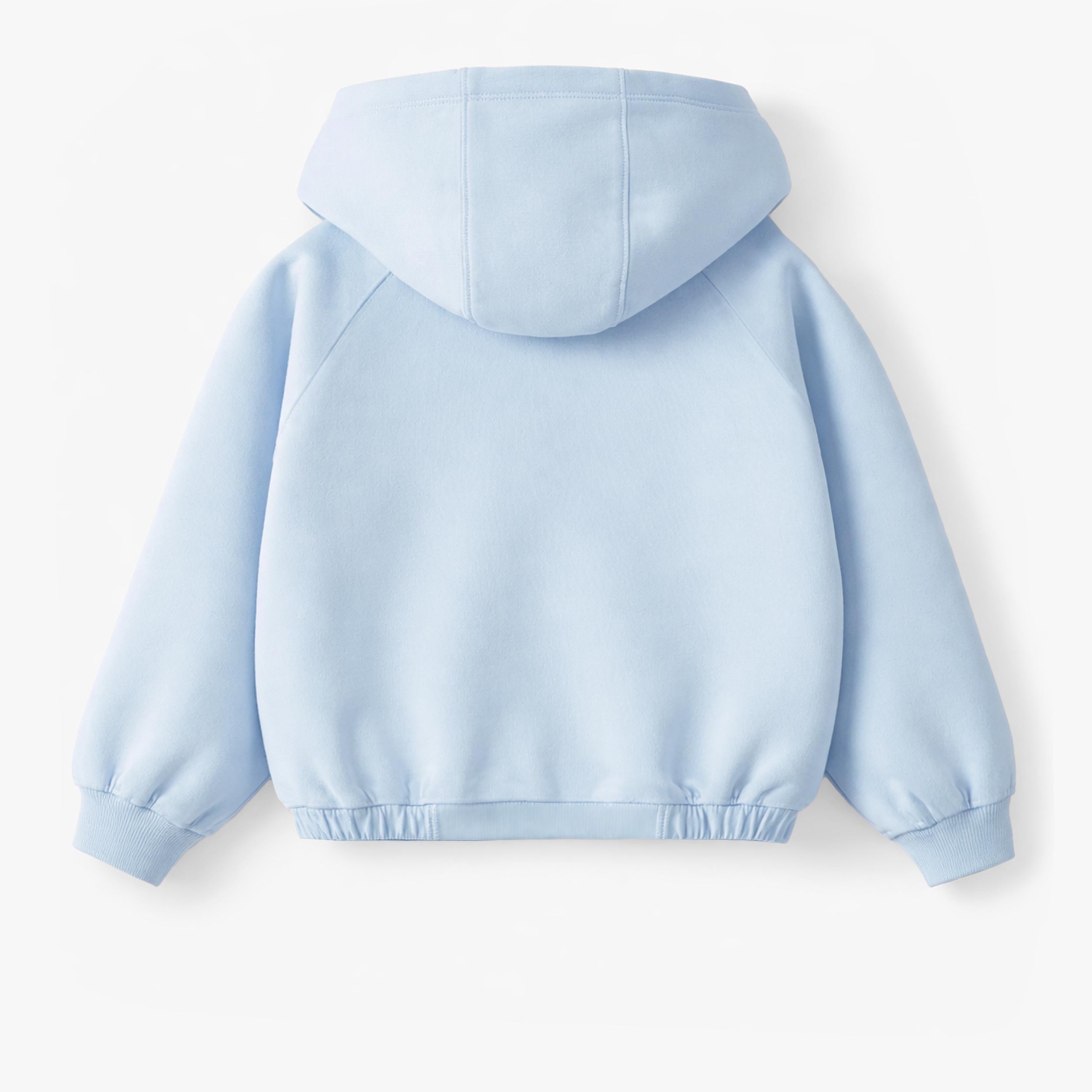Dos de la veste à capuchon bleue, enfant