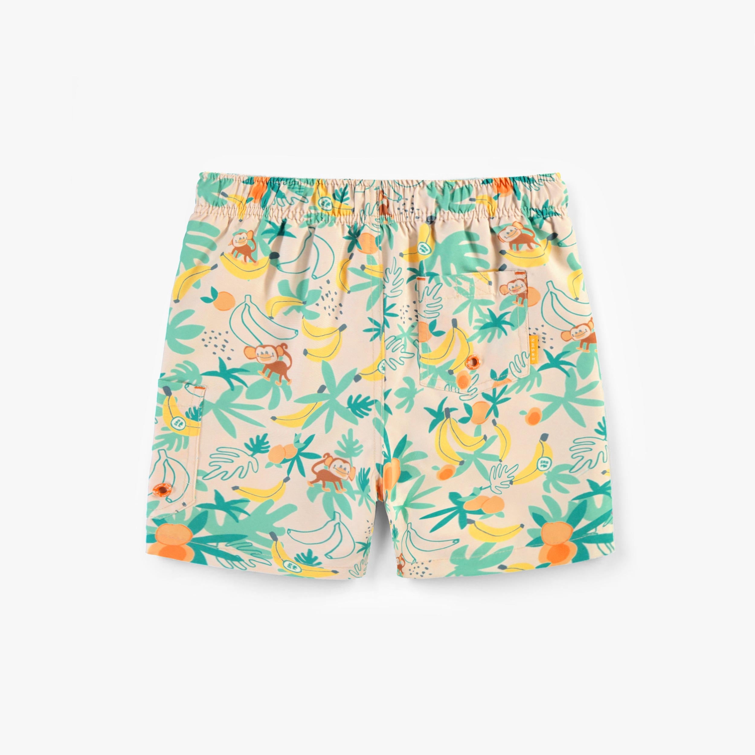 Dos du bermuda de bain beige à motifs tropicaux, enfant - Souris Mini