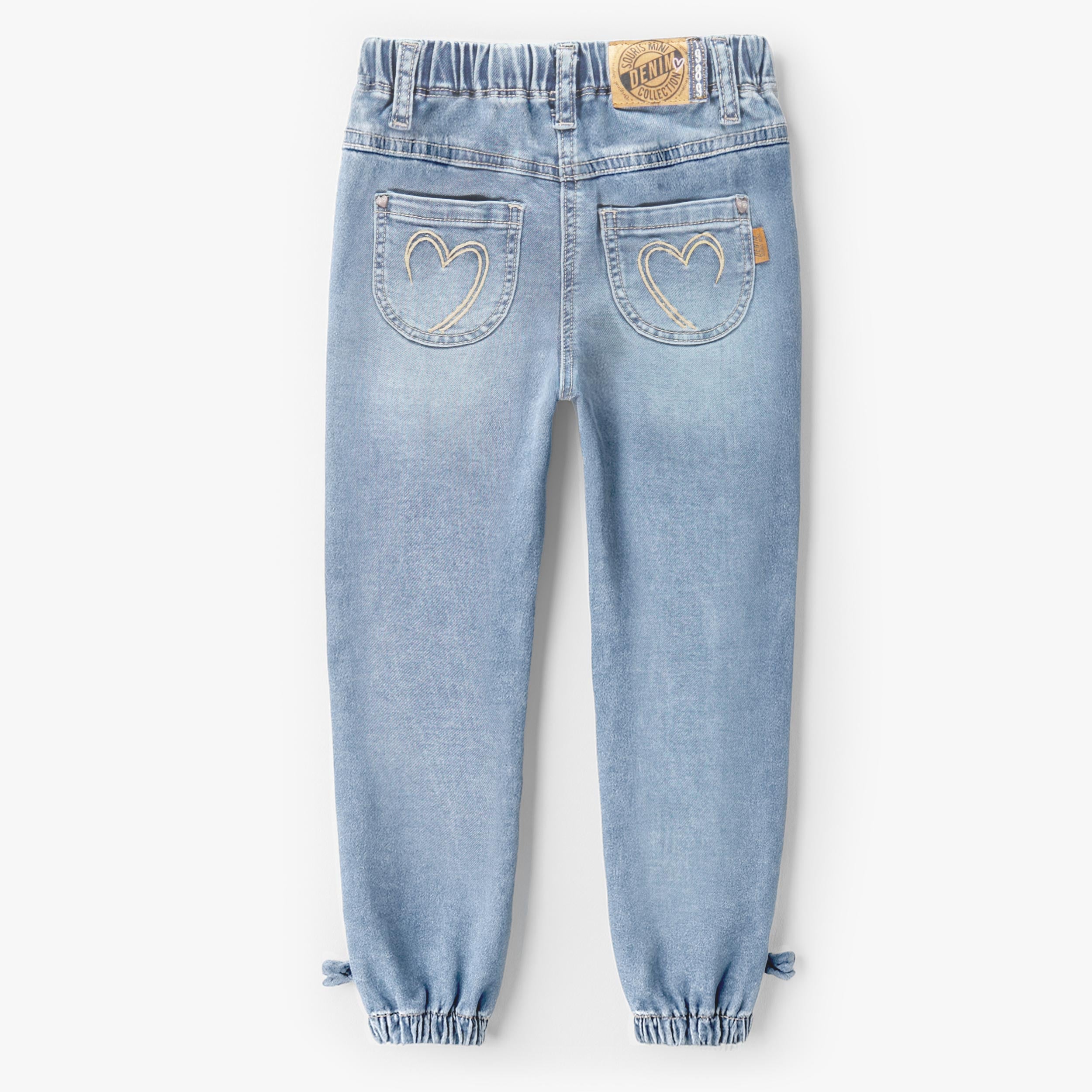 Dos du Jean bleu style jogger, enfant