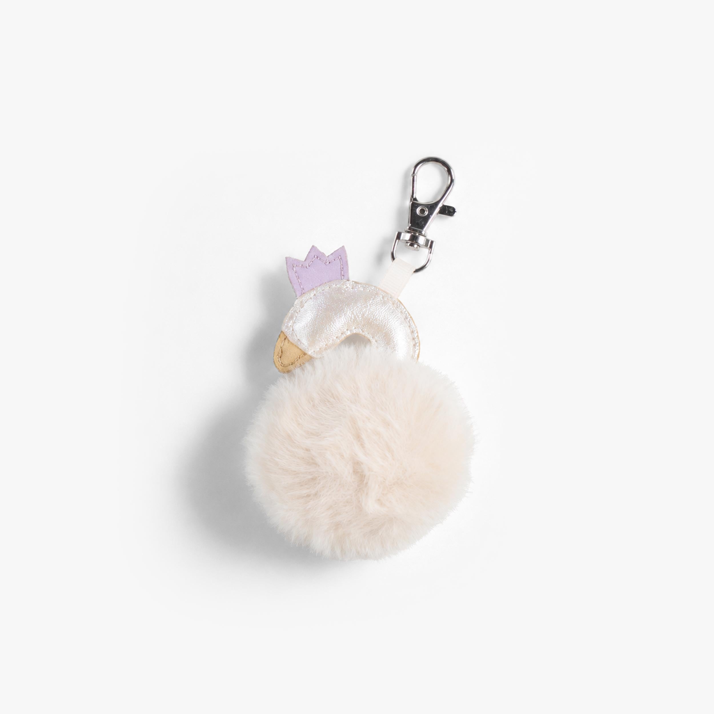 Dos du breloque cygne crème en fausse fourrure, enfant