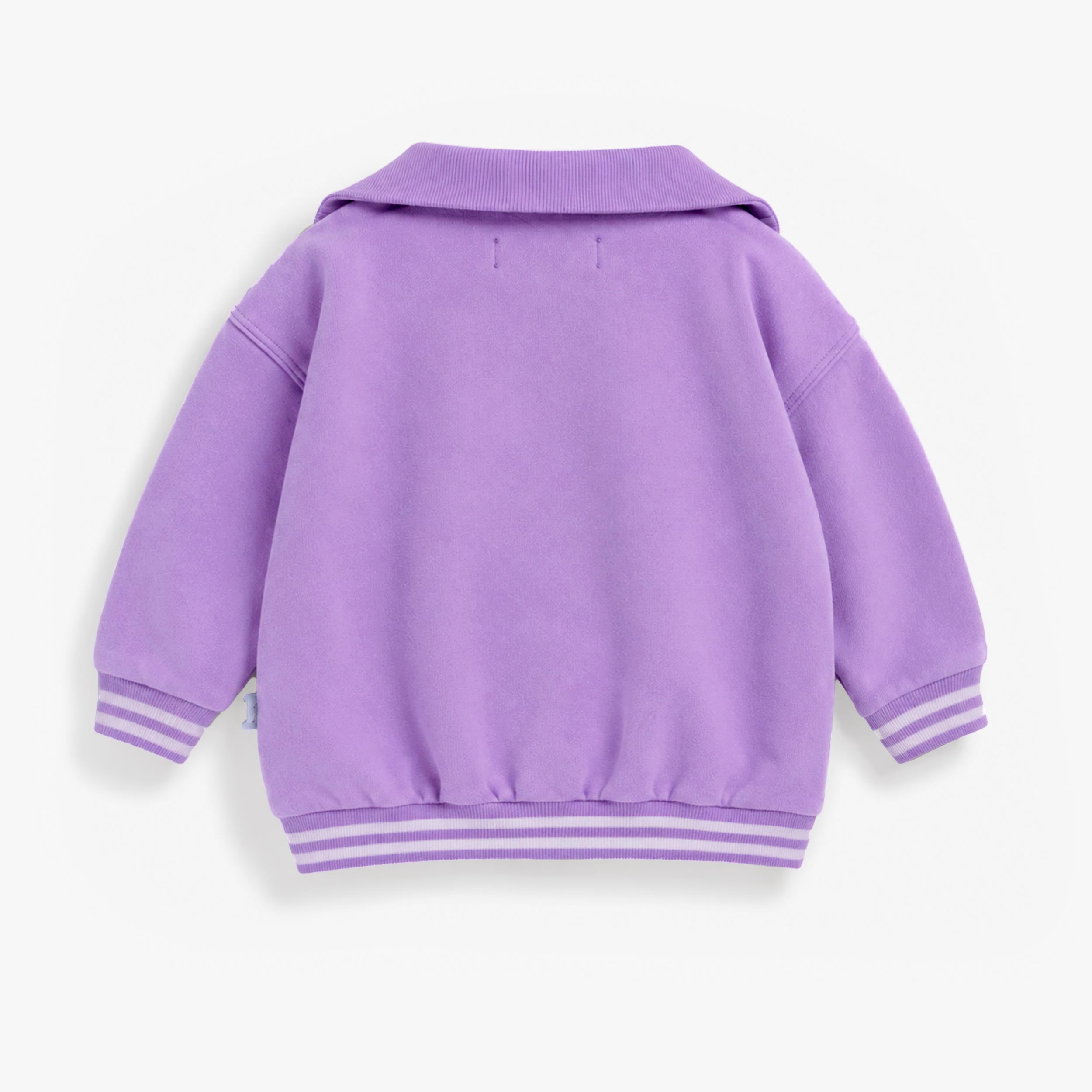 Dos du détails du chandail mauve zippé, bébé