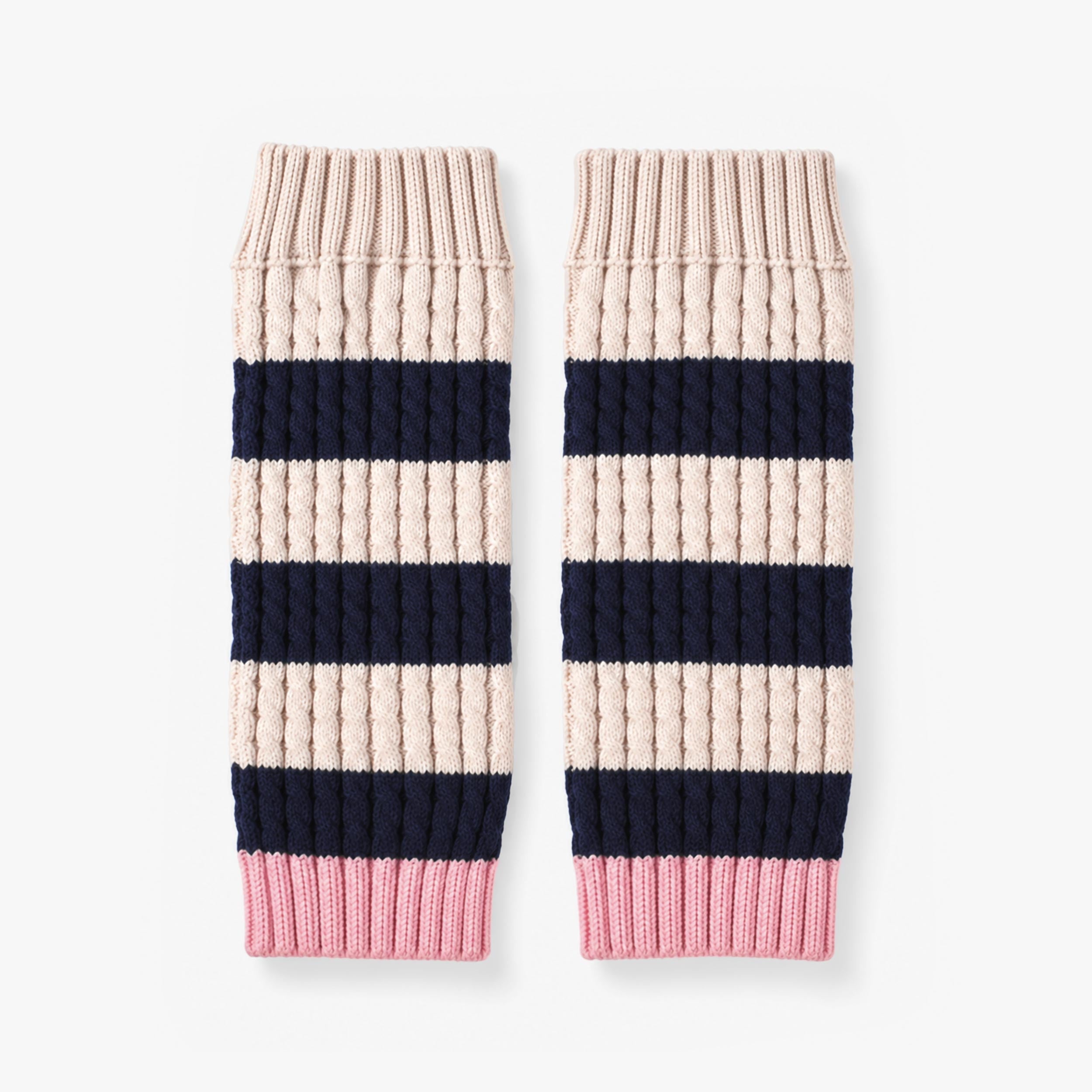 Dos de la jambières crème et bleu foncé en tricot, enfant