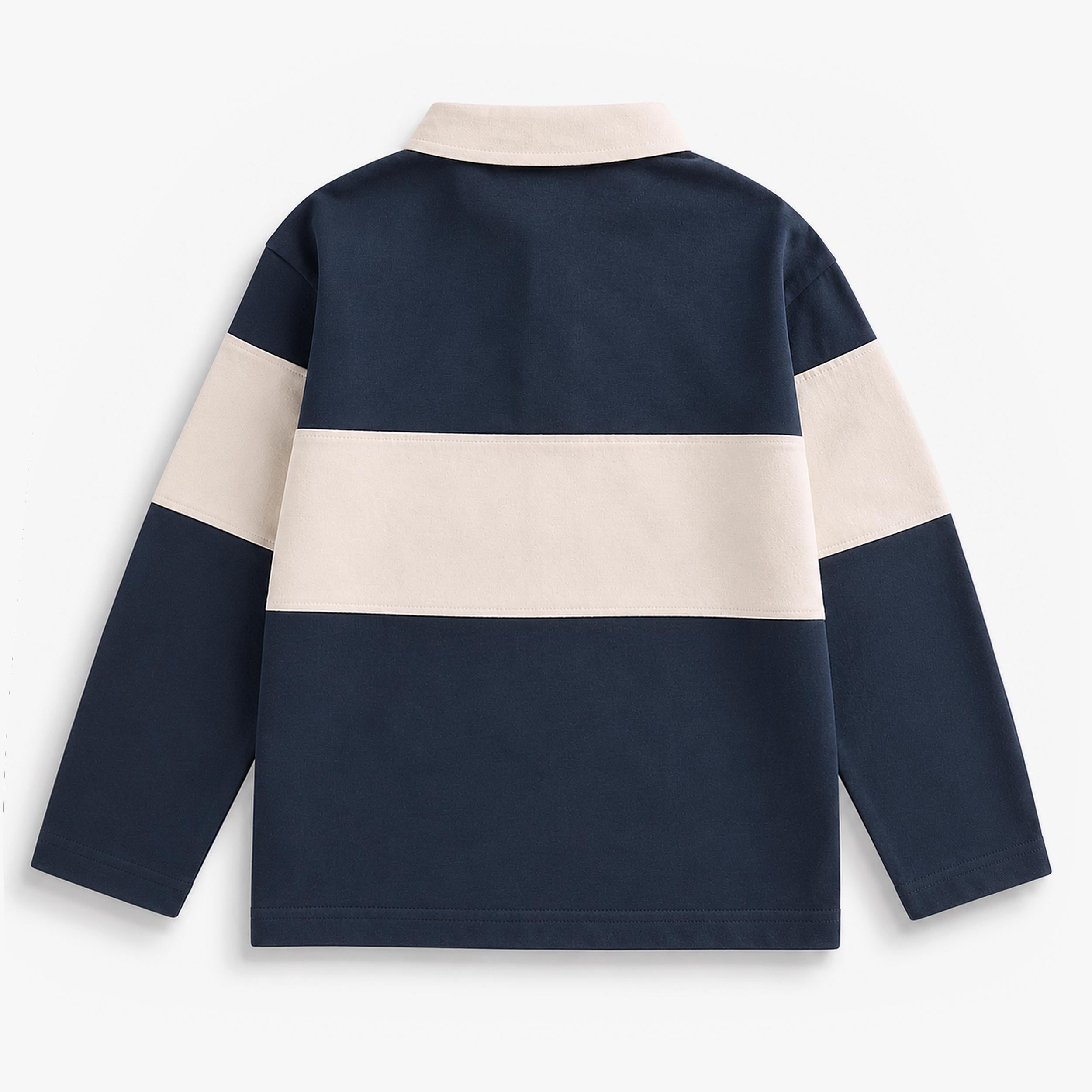 Dos du T-shirt bleu foncé et crème, enfant