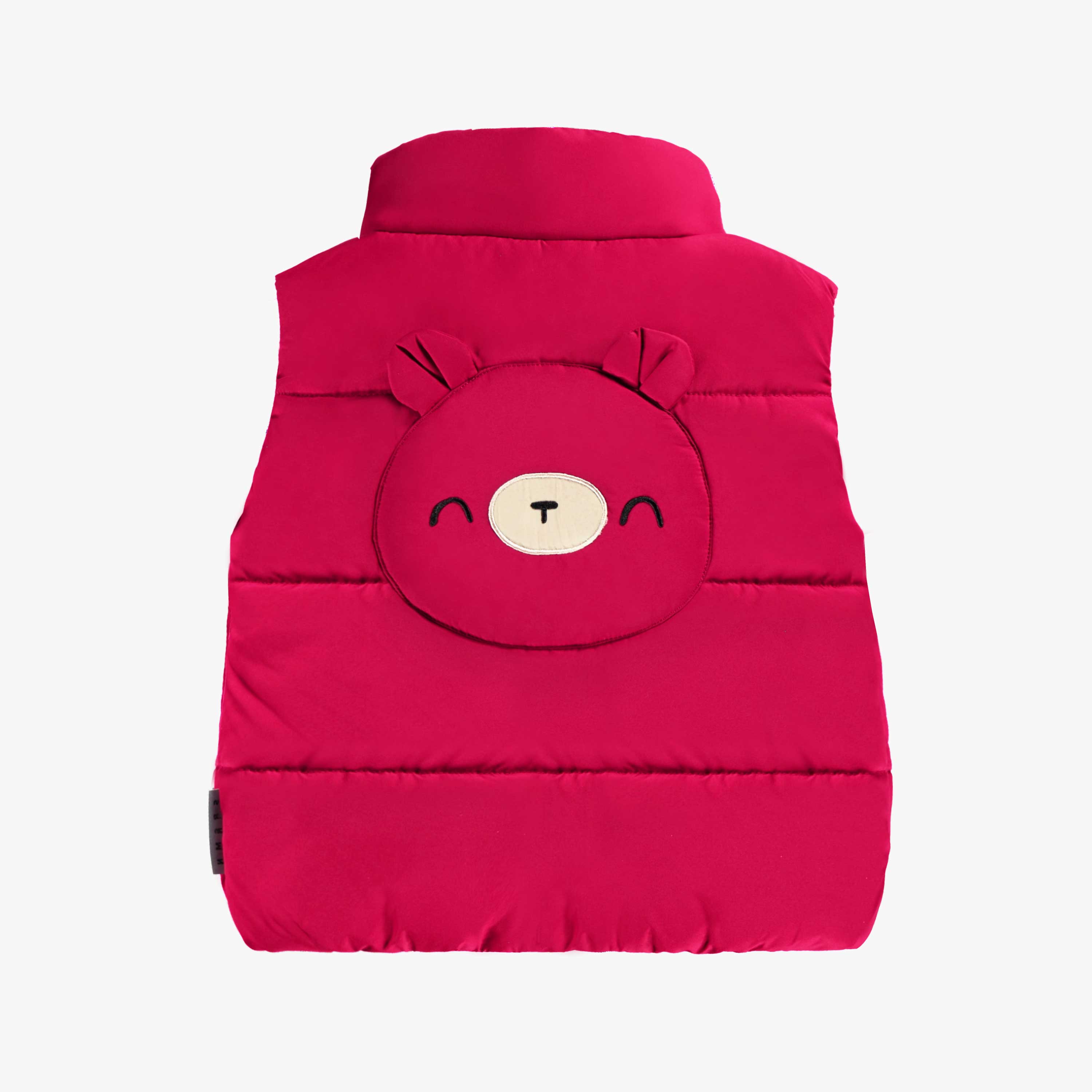 Dos de la veste doudoune sans manches rouge framboise, bébé