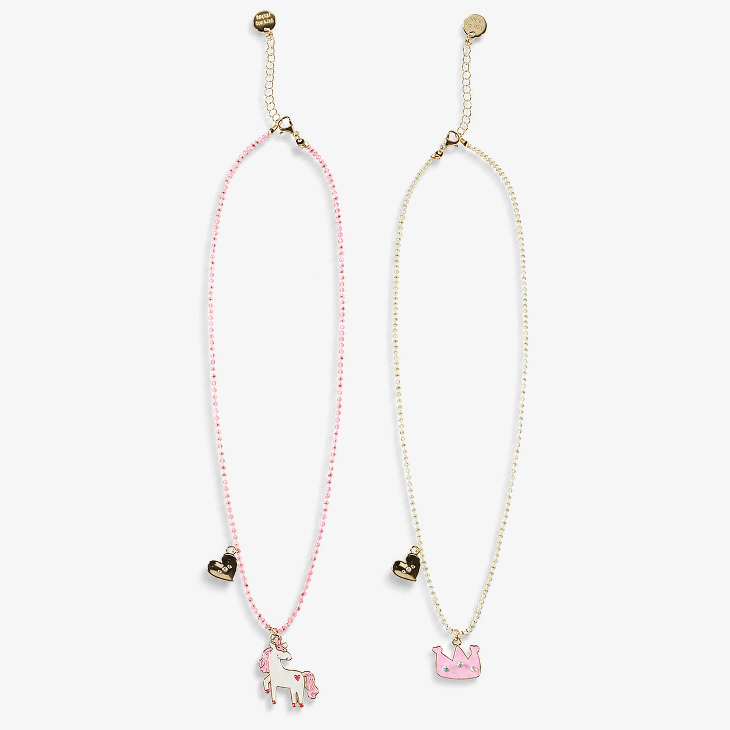 Duo de colliers dorés à pendentifs licorne et couronne - Souris Mini