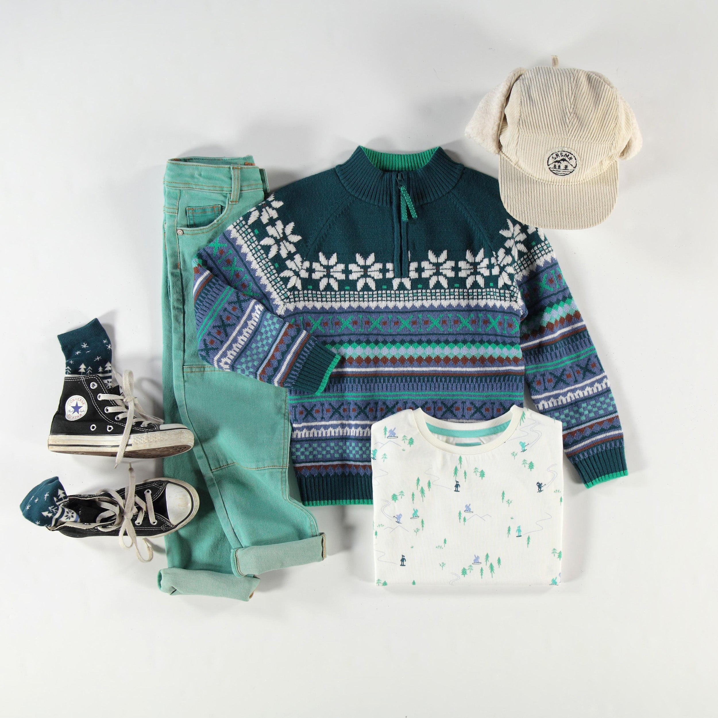 Teal patterned knit sweater, child