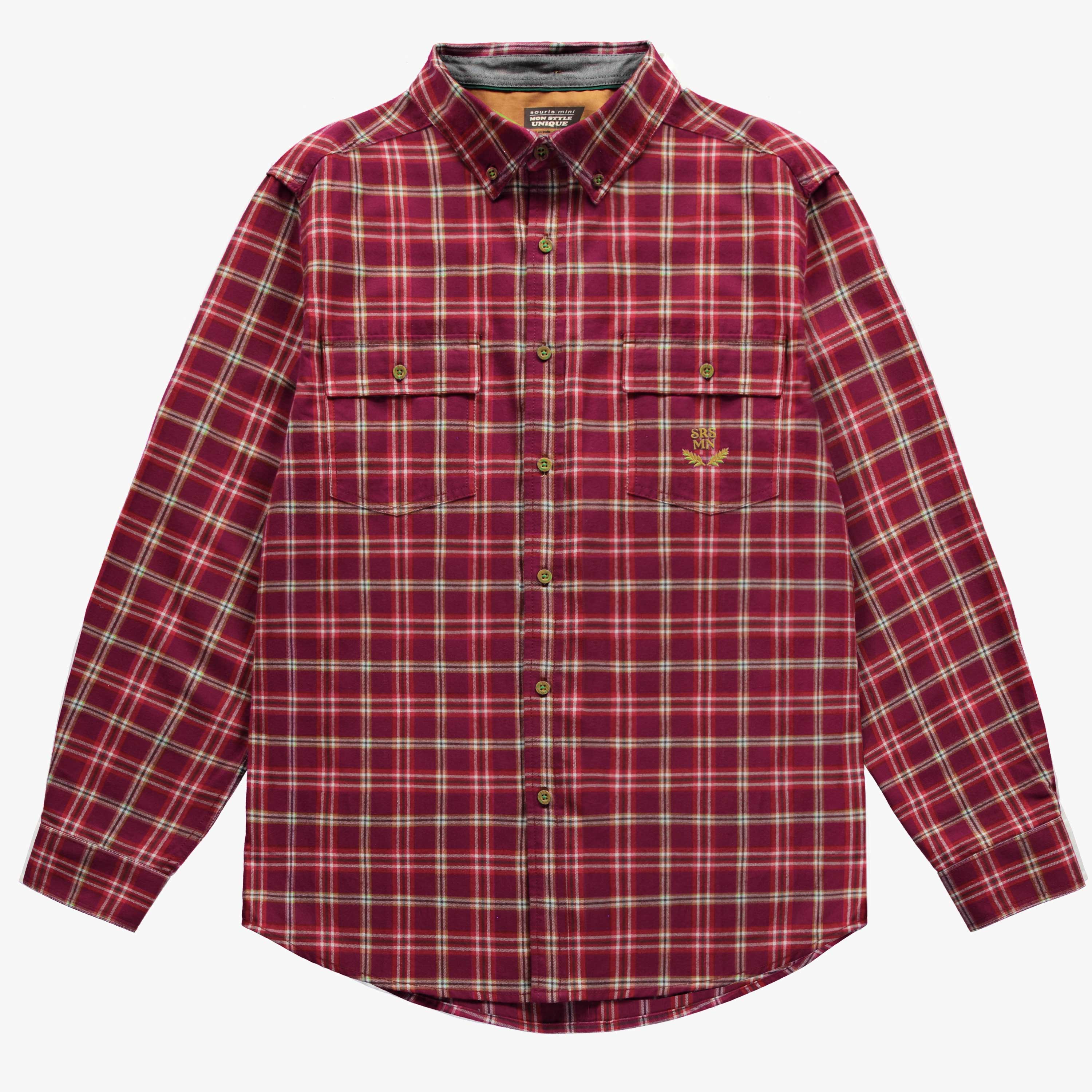 Red and white brushed flannel plaid shirt, adult