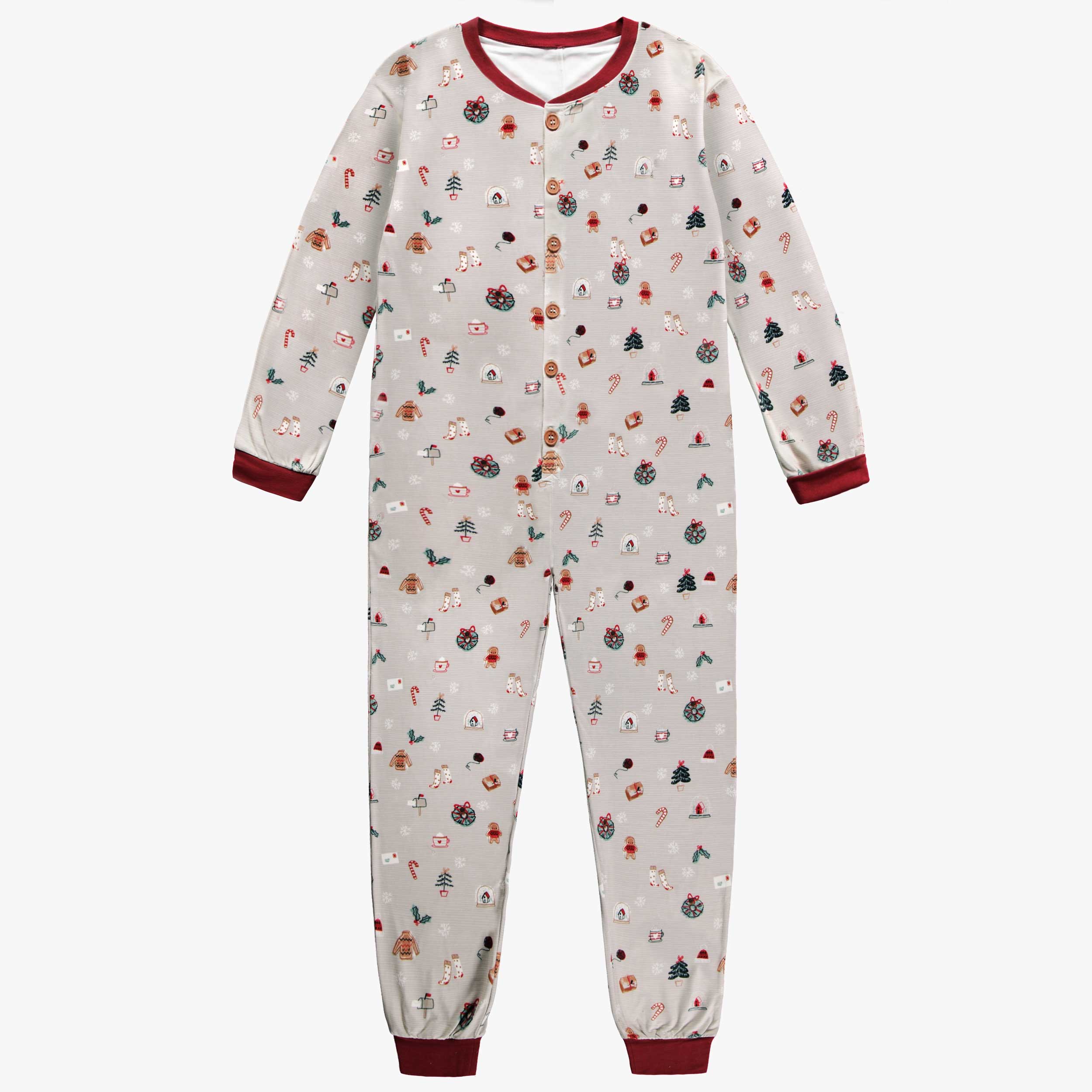 Pyjama des fêtes gris une pièce en polyester brossé, adulte