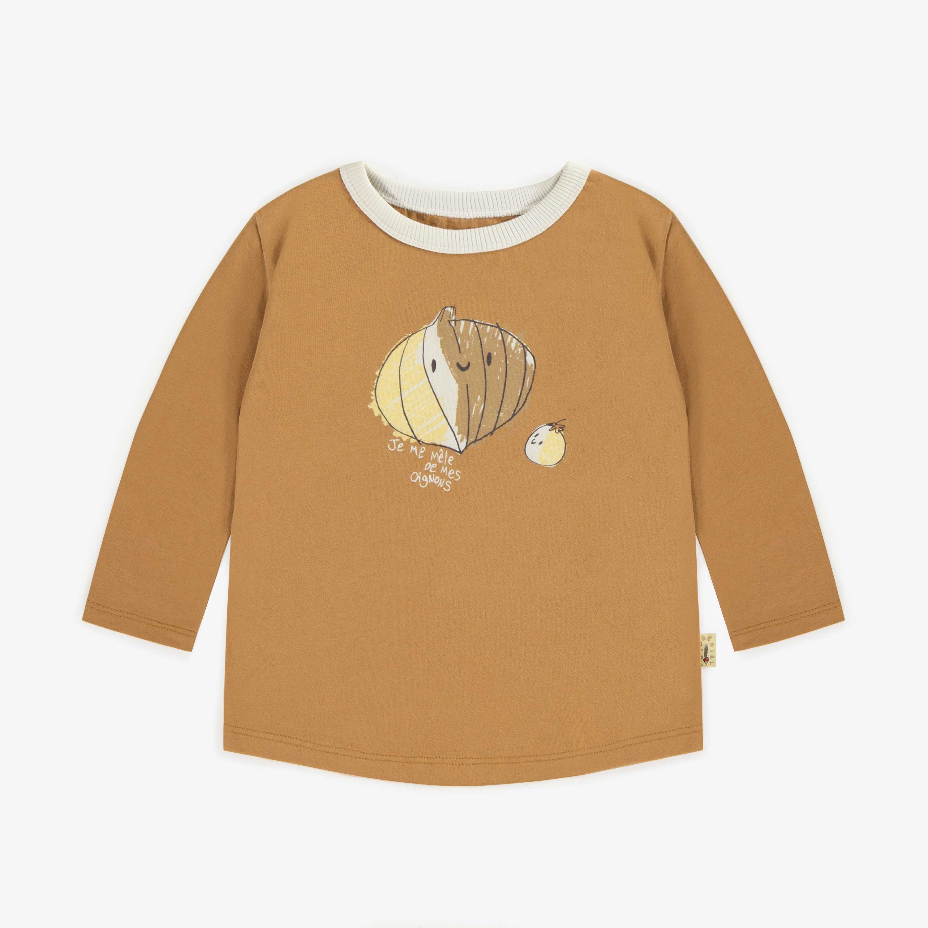 T-shirt brun à manches longues avec illustration d’oignon en coton, bébé