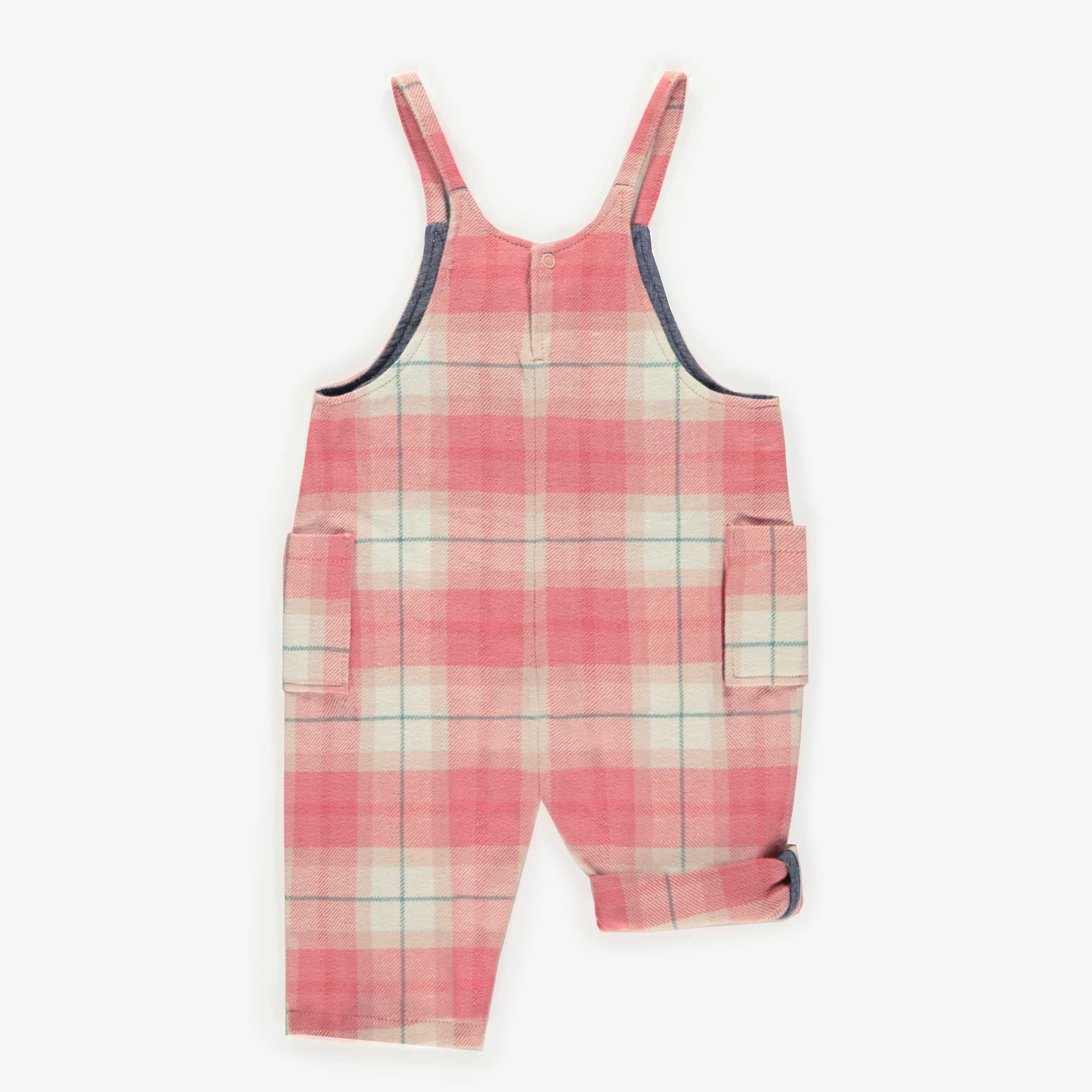 Loose pink plaid overalls in flannel, baby