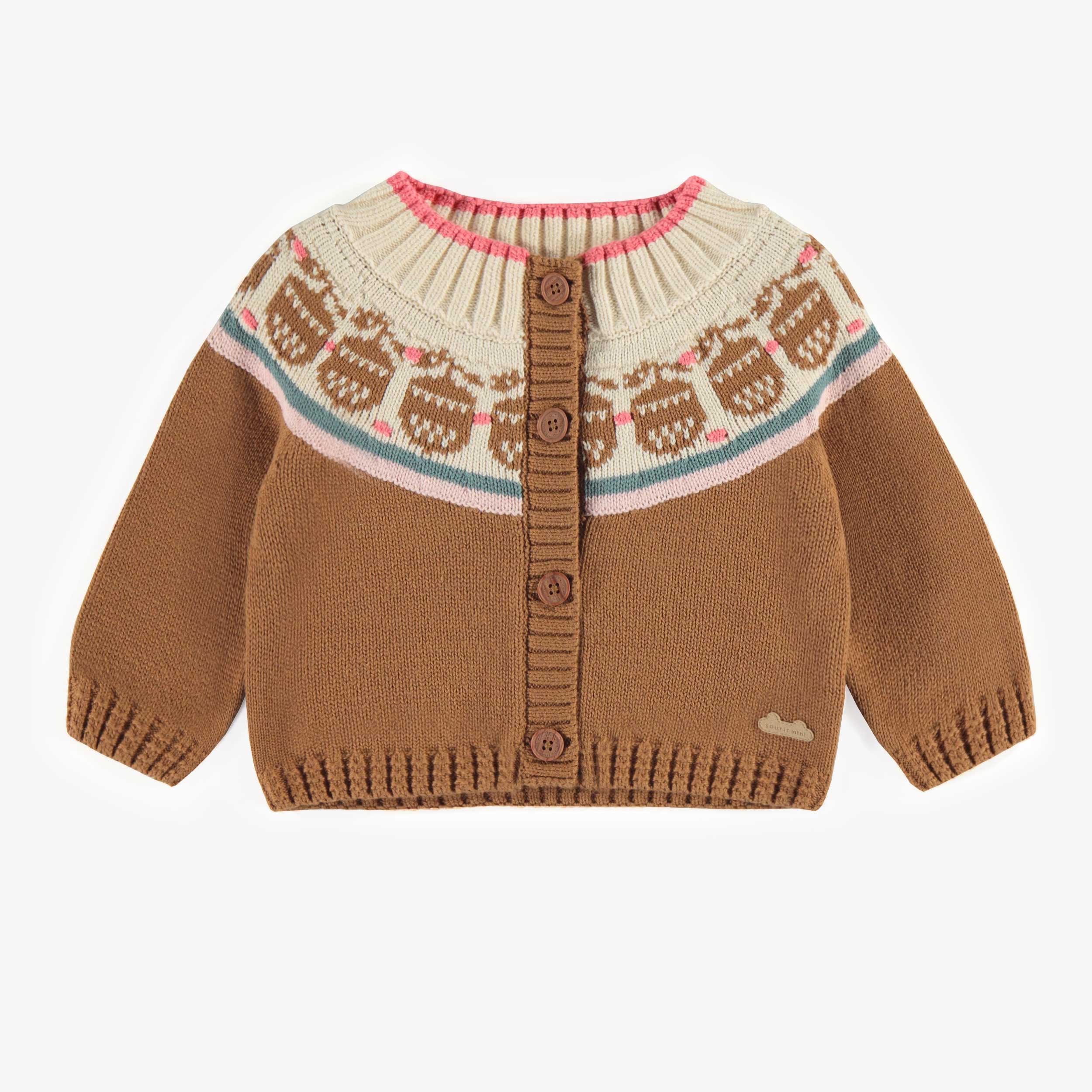 Brown patterned knitted vest in cotton cashmere, baby