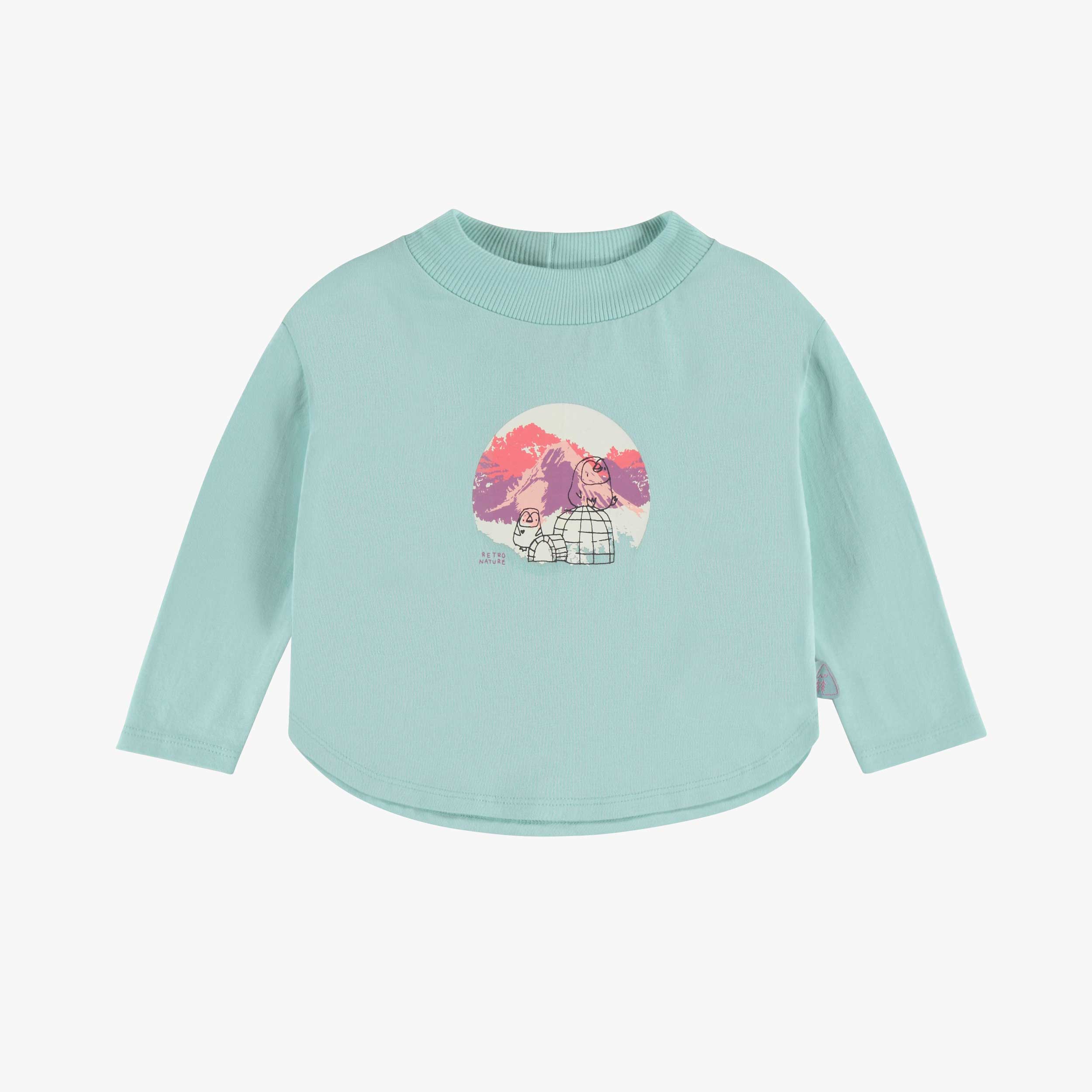 T-shirt bleu à manches longues avec illustration d’igloo en jersey, bébé
