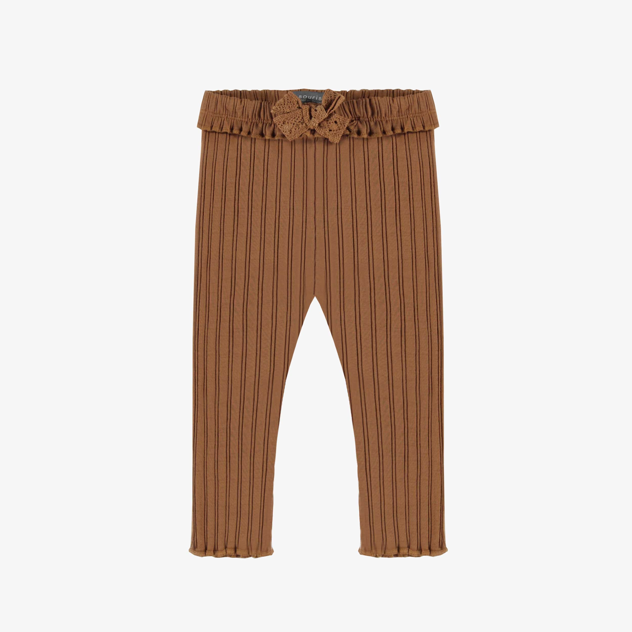 Legging caramel en tricot côtelé irrégulier, bébé