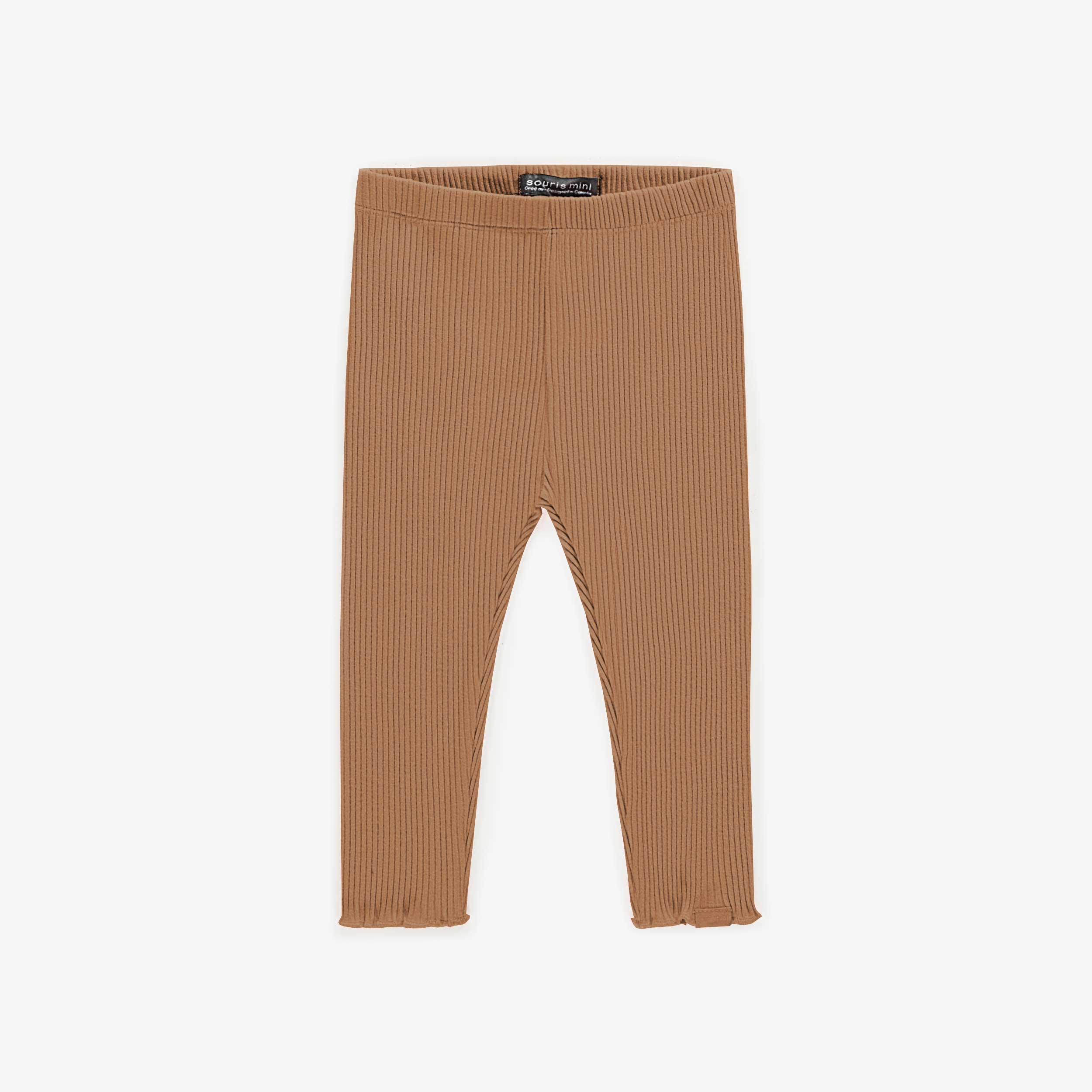 Legging long brun en tricot côtelé irrégulier, bébé