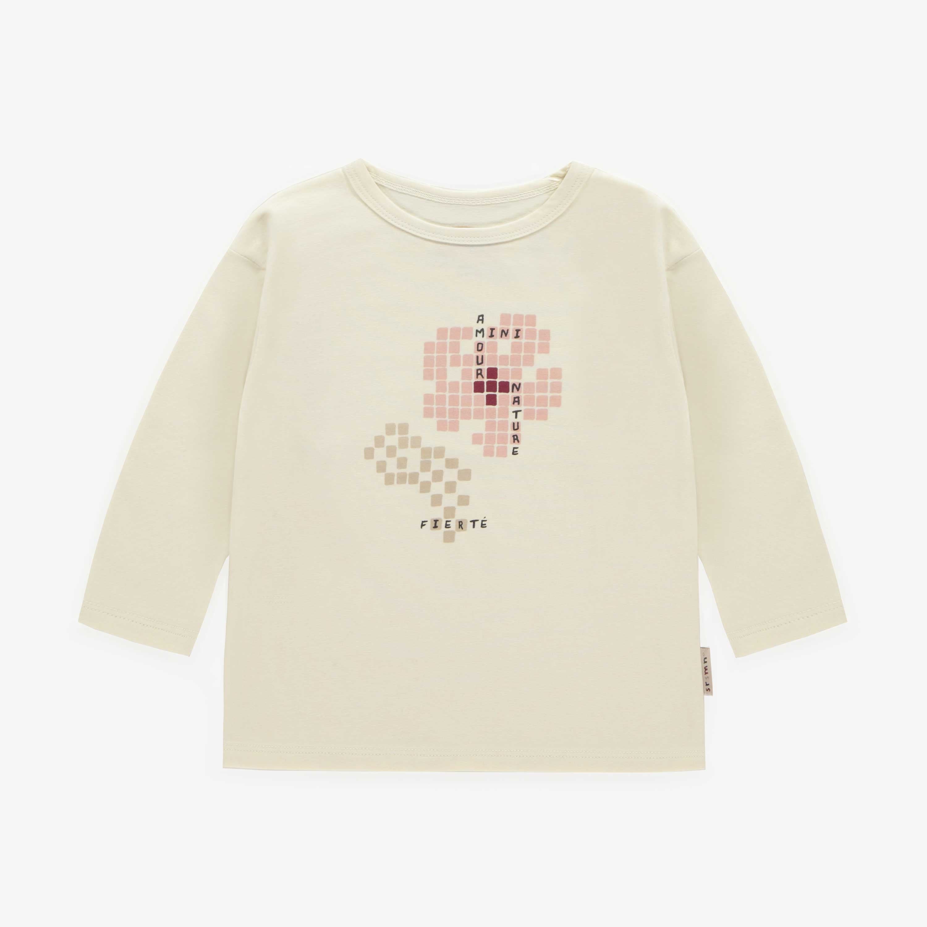 T-shirt manches longues crème avec illustration de fleur pixellisée en jersey, bébé