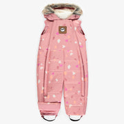 Habit de neige 3 en 1 rose à motifs et fausse fourrure, bébé || 3 in 1 pink snowsuit with print and faux fur, baby