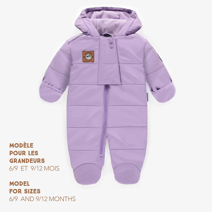 Habit de neige matelassé mauve une-pièce avec capuchon, bébé || One-piece purple padded snowsuit with hood, baby